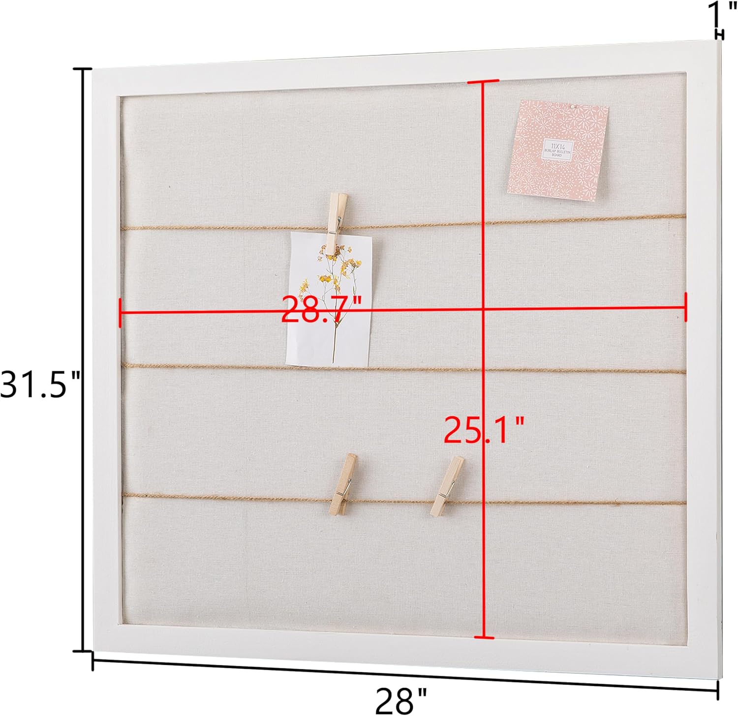 SOFE Rustic White Linen Bulletin Board 28x32