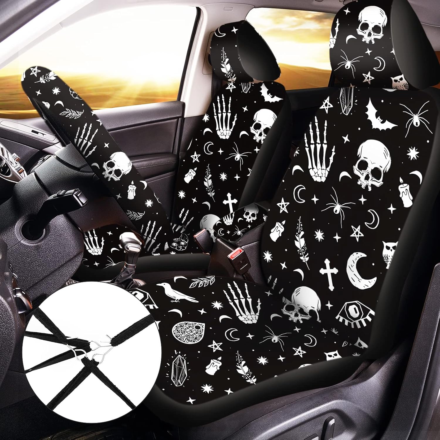 Tallew 26 Piece Skeleton Cat Car Accessories Set