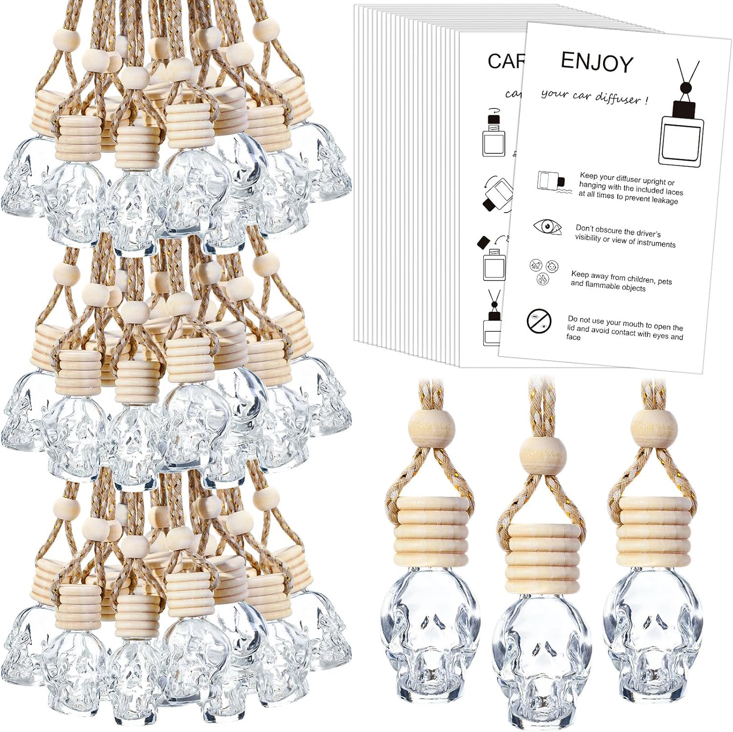 100 pcs Empty Car Diffuser Bottles with Hanging Lanyard and Instruction Cards