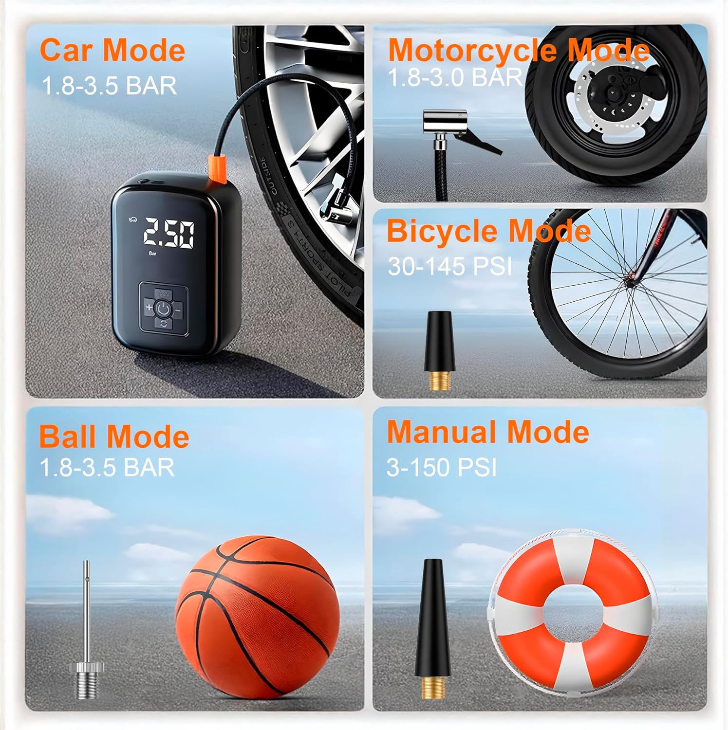 Portable Tire Inflator with 150 PSI Digital Gauge