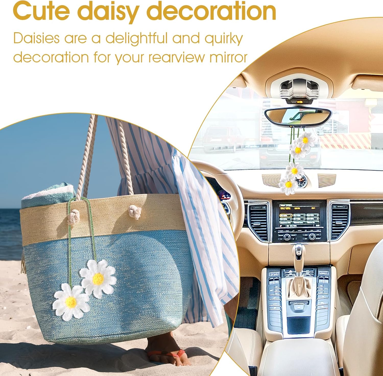 Cute Crochet Daisy Car Decor for Women