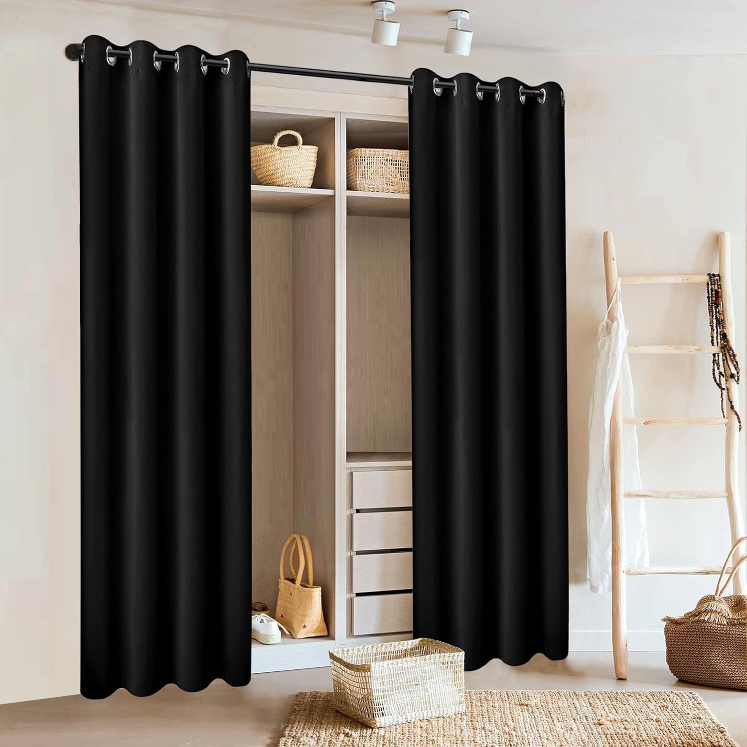 PANELSBURG 80 Inch Floor Length Sliding Curtains Black