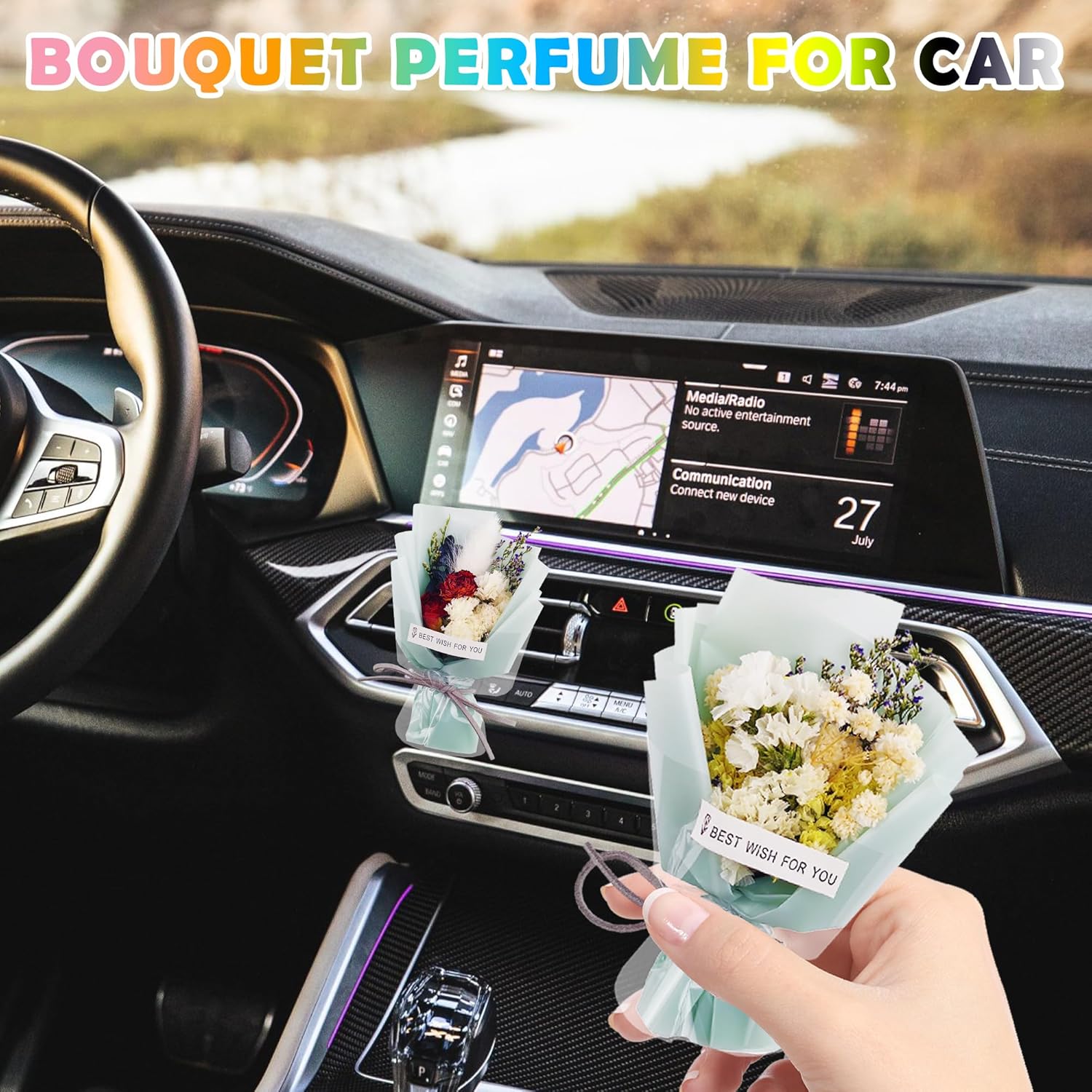 Square John 2pcs Mini Flower Bouquet Car Air Freshener Set