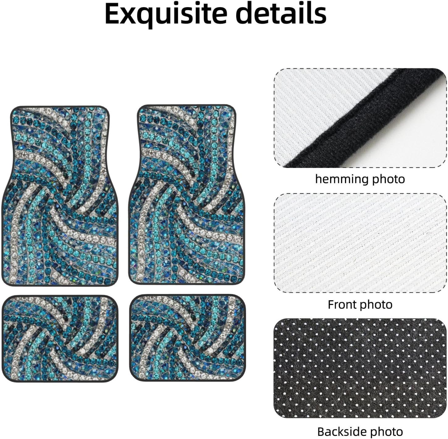Bohemian Silver Grey Turquoise Blue Car Floor Mats 4-Piece Set