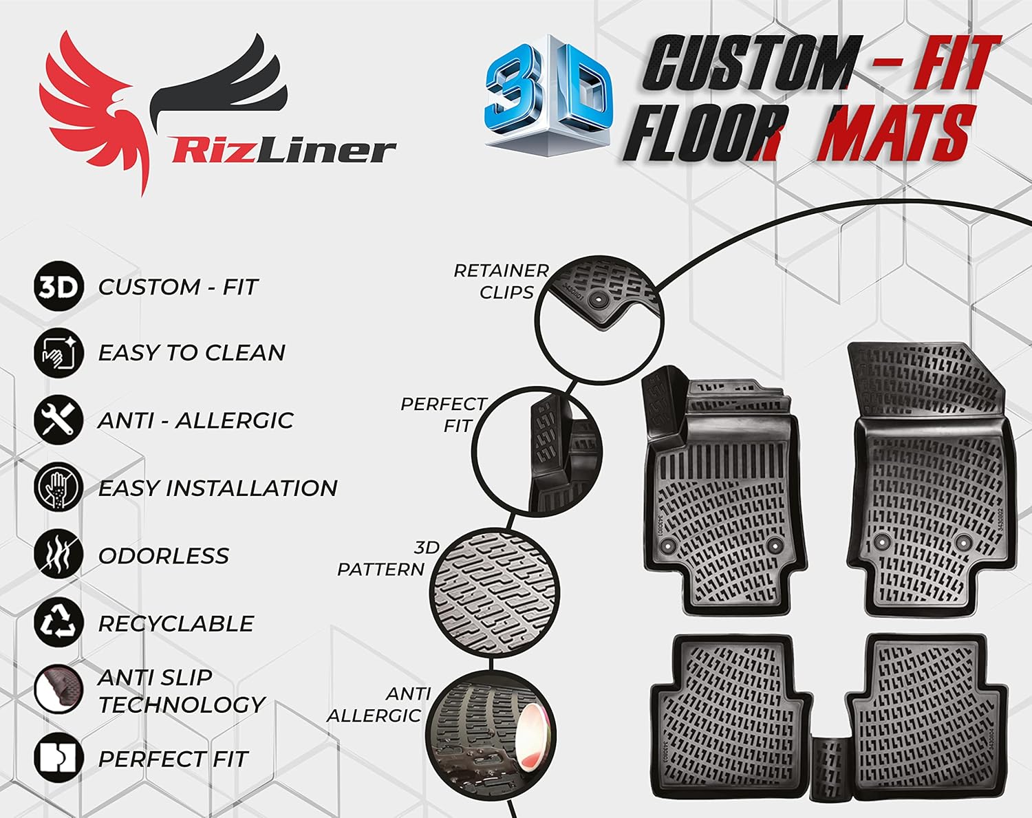 RizLiner Ford Maverick 2022-2026 Floor Mats Black Non-Slip