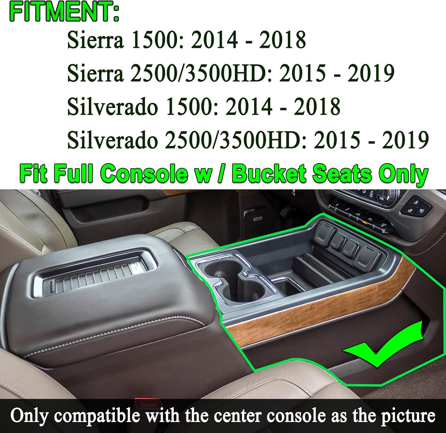 JKCOVER Center Console Organizer for Chevy Silverado GMC Sierra 2014-2018