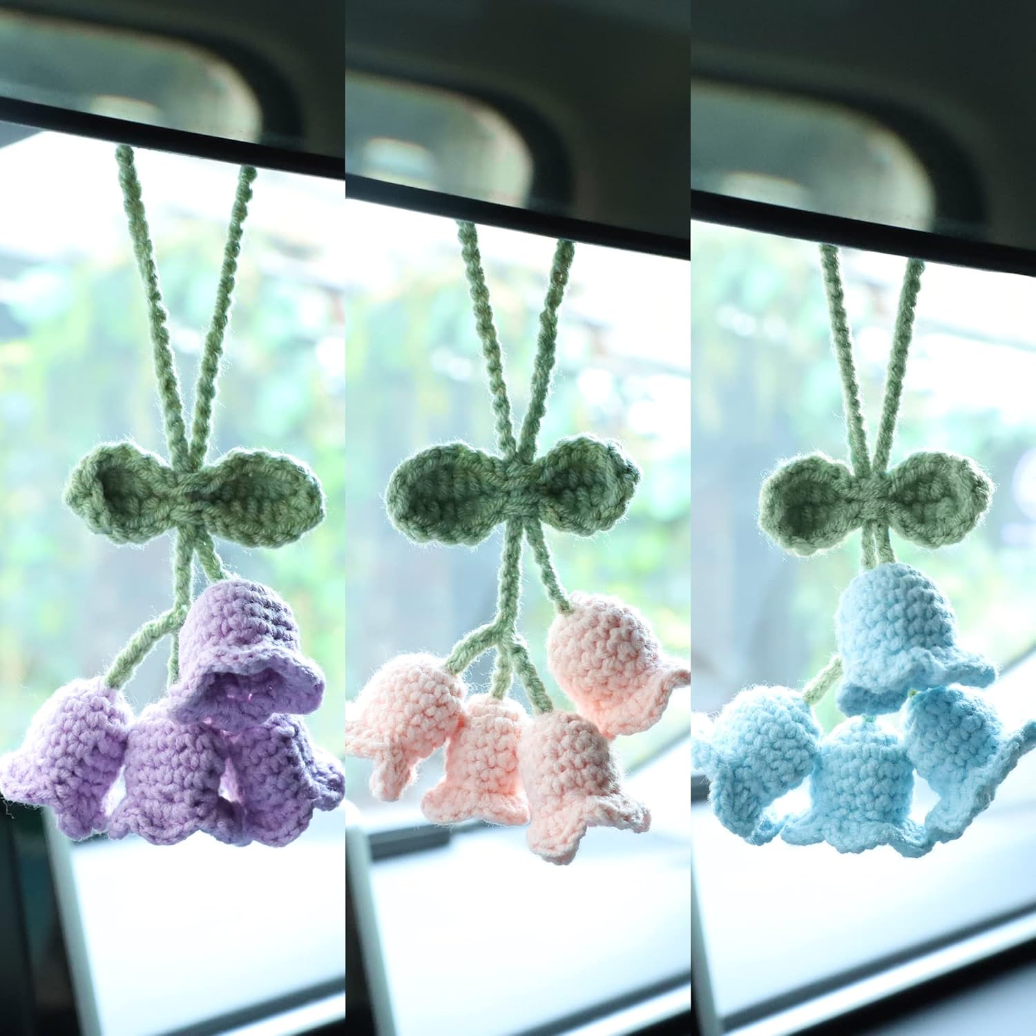 Mirror Hanging Car Keychain Cute Lily of the Valley Blue