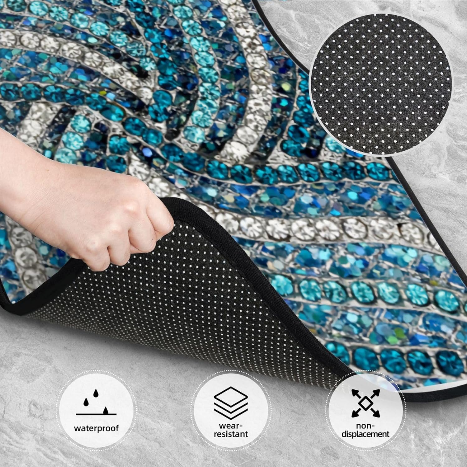 Bohemian Silver Grey Turquoise Blue Car Floor Mats 4-Piece Set