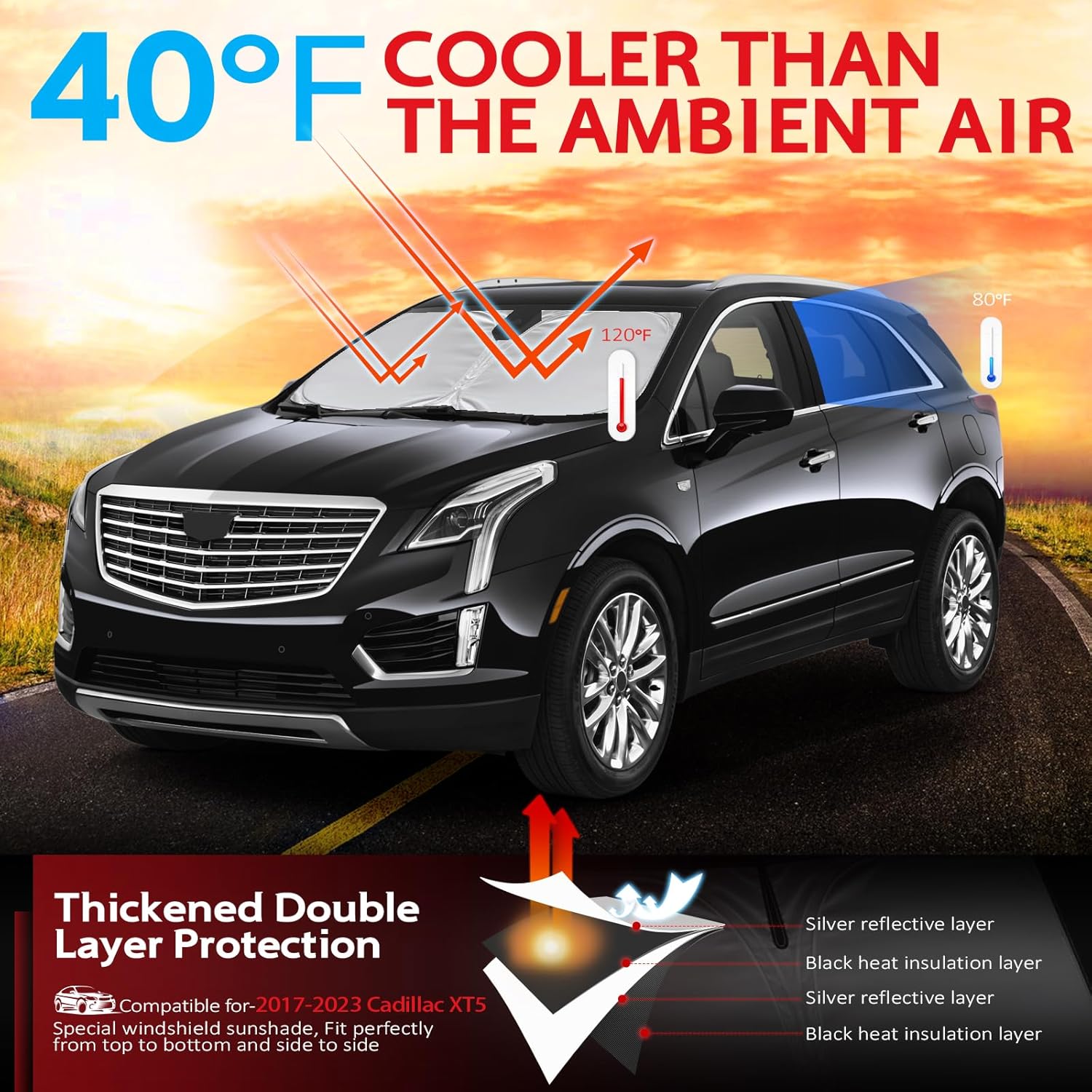 KAYZT Windshield Sun Shade for Cadillac XT5 2017-2025