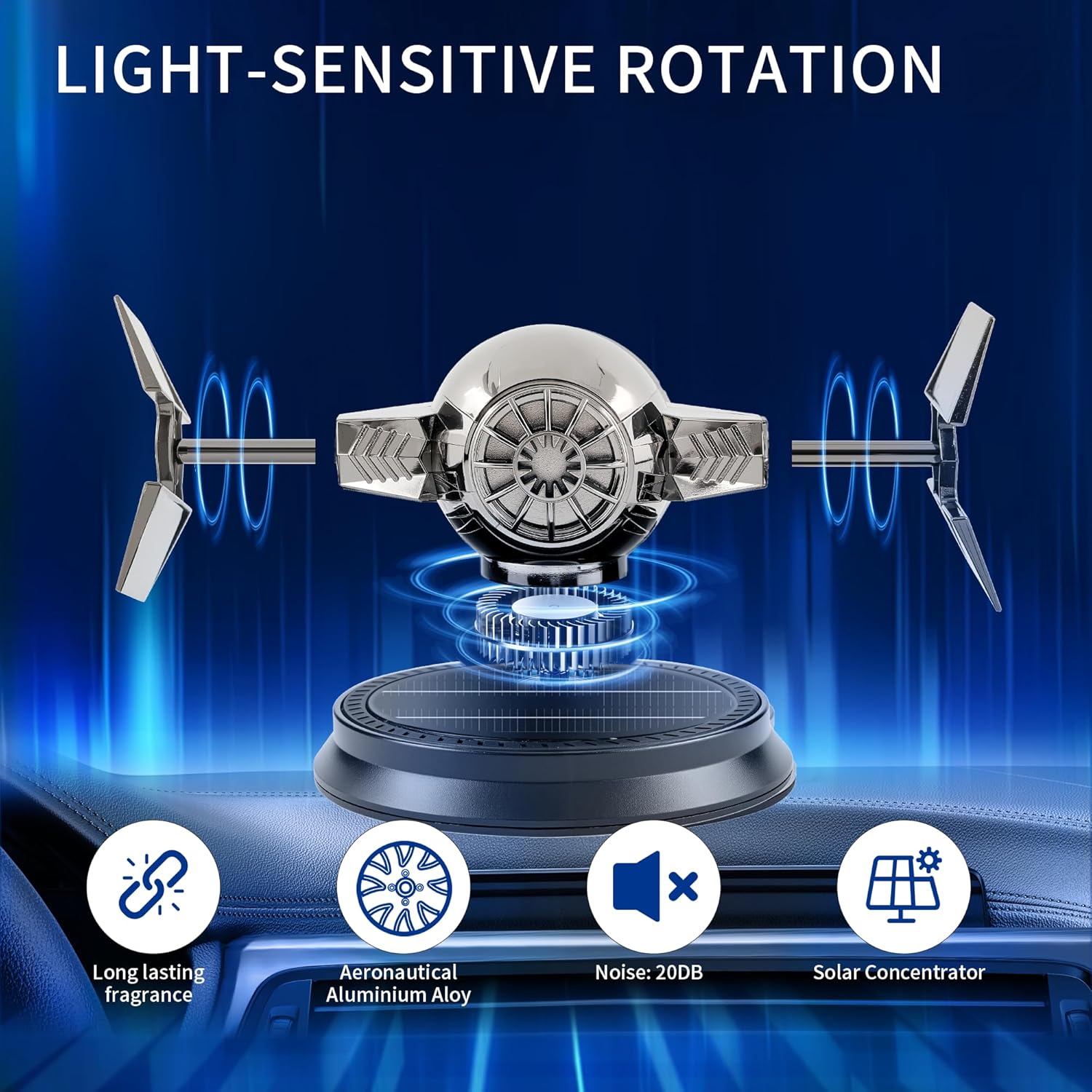 Solar-Powered Car Air Freshener with Rotating Aromatherapy