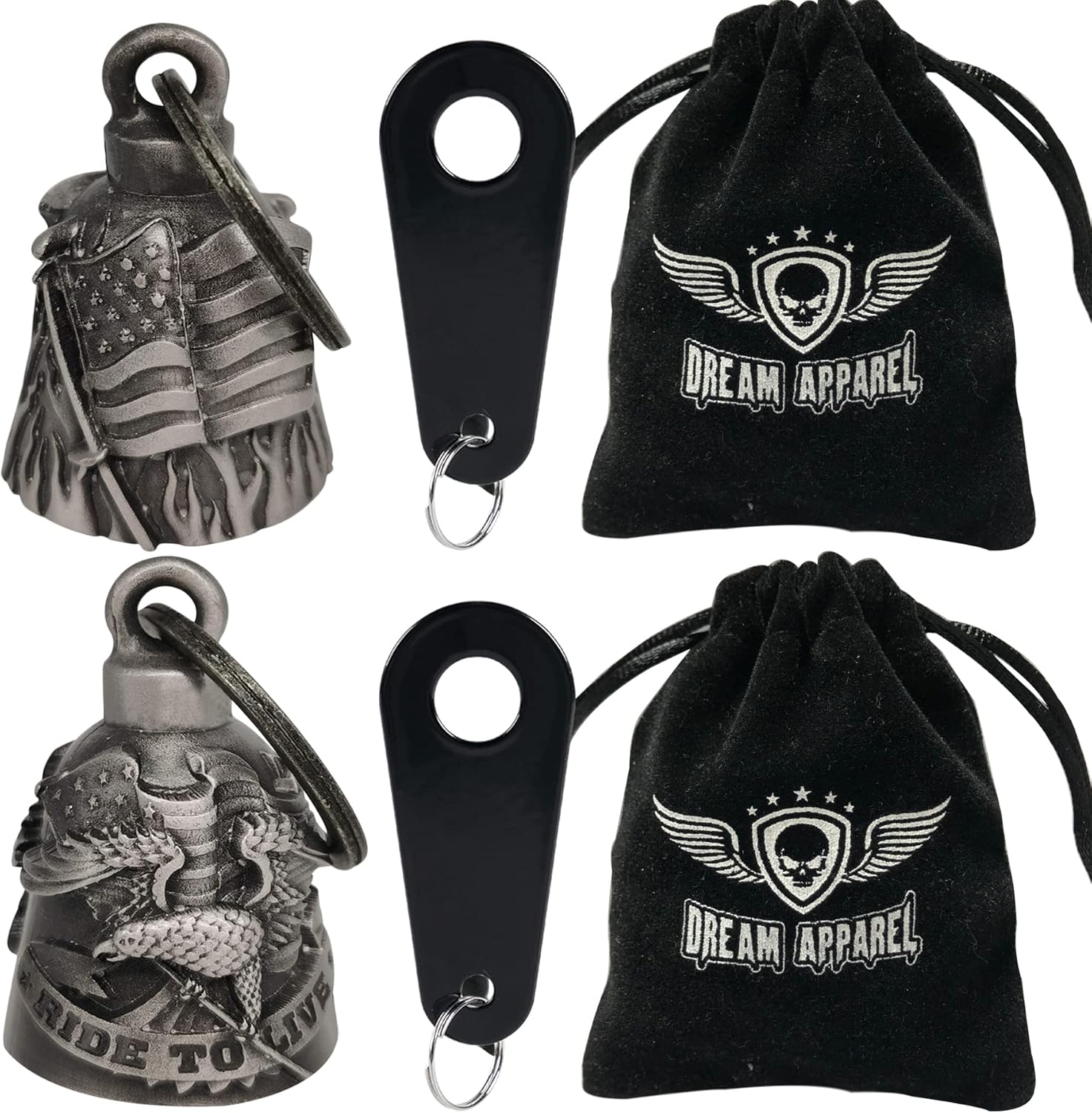 Dream Apparel 2 Pack Motorcycle Bells with Hangers and Legend Cards