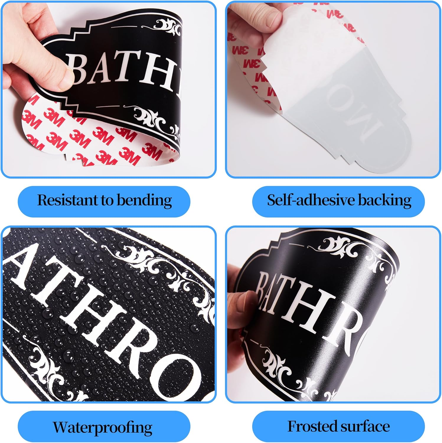 Bathroom Sign Sticker Black 10x45 Inches