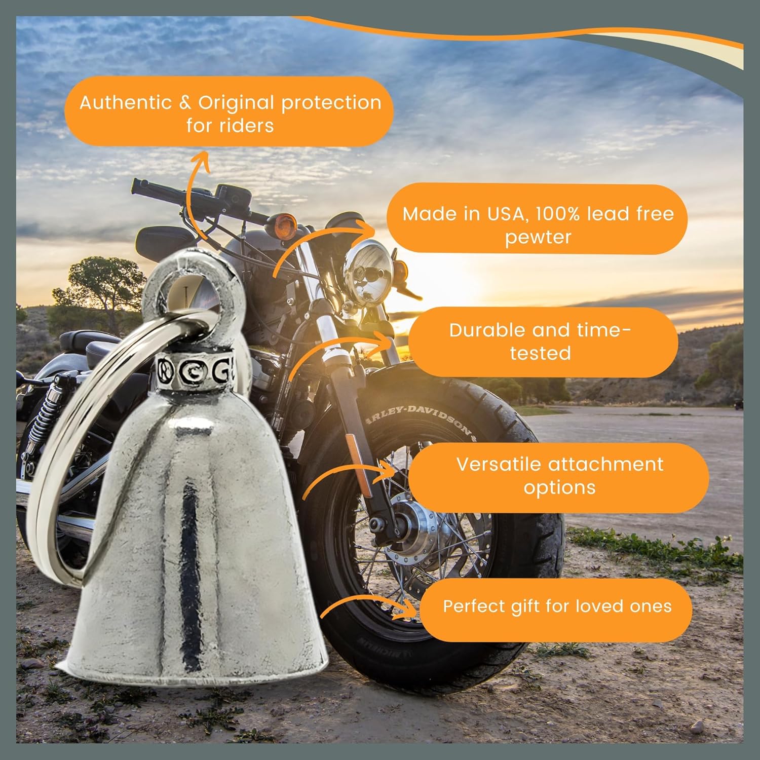 Guardian Bell USA Flag Keychain for Motorcycle