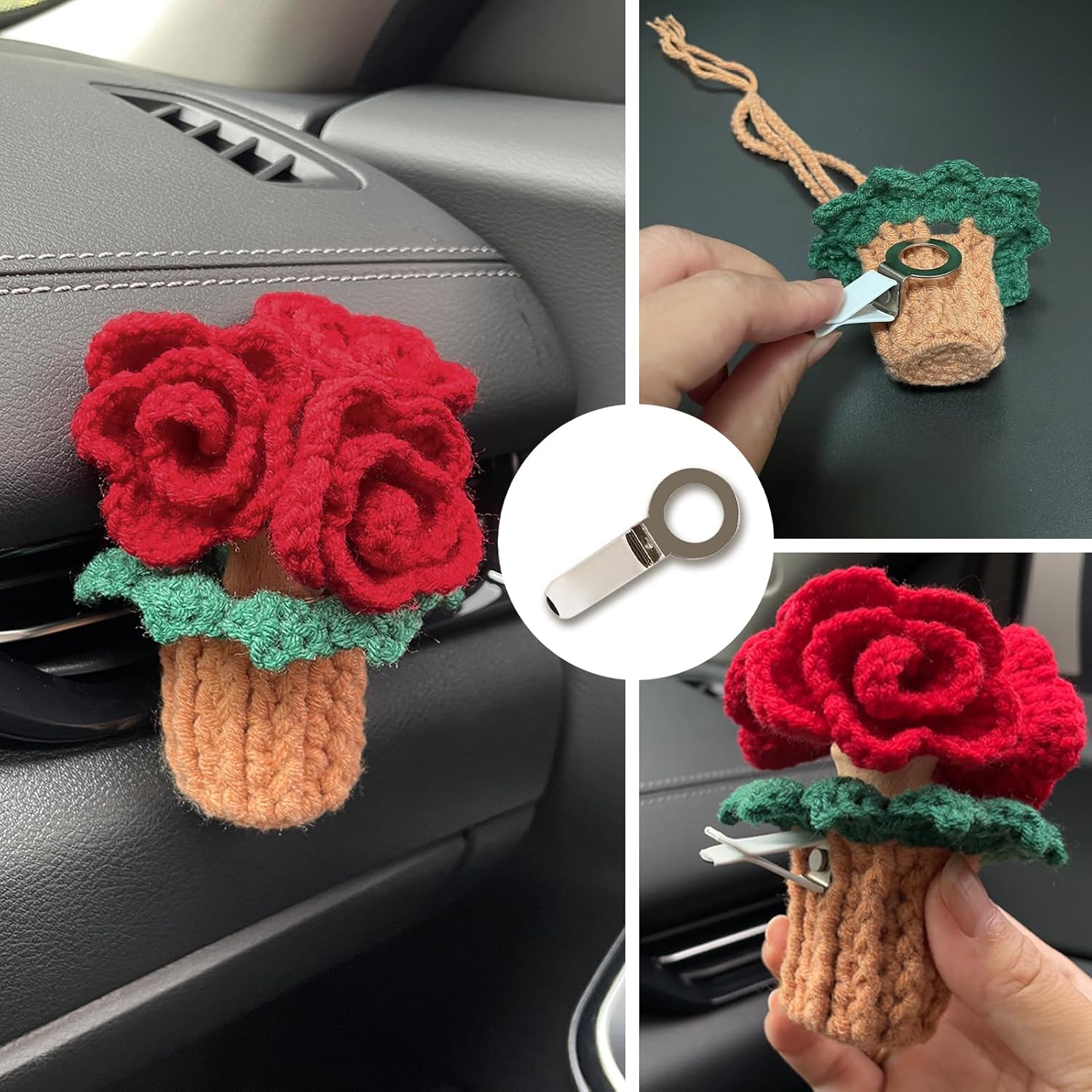 Mevolf Crochet Air Freshener with Cute Potted Plants