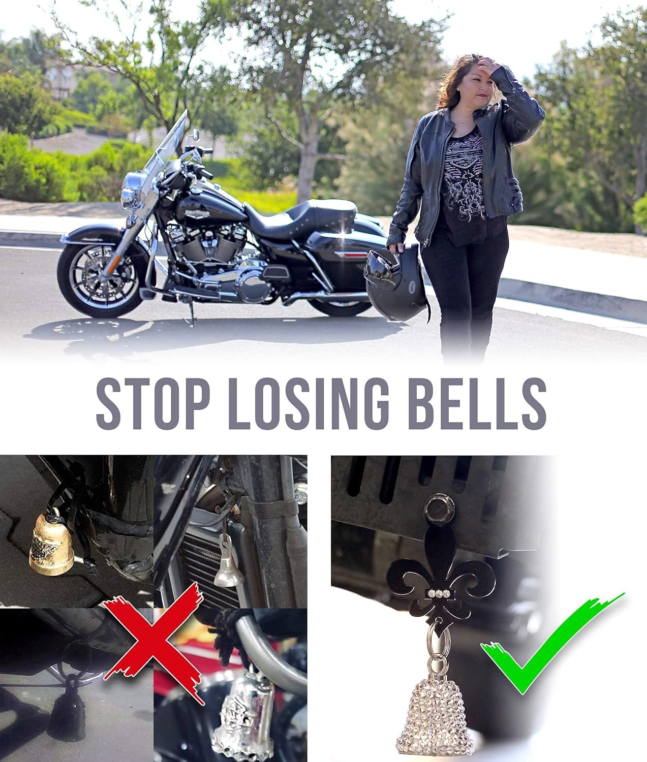 Sparkle Rider Fleur-de-lis Motorcycle Bell Hanger with Swarovski Crystals