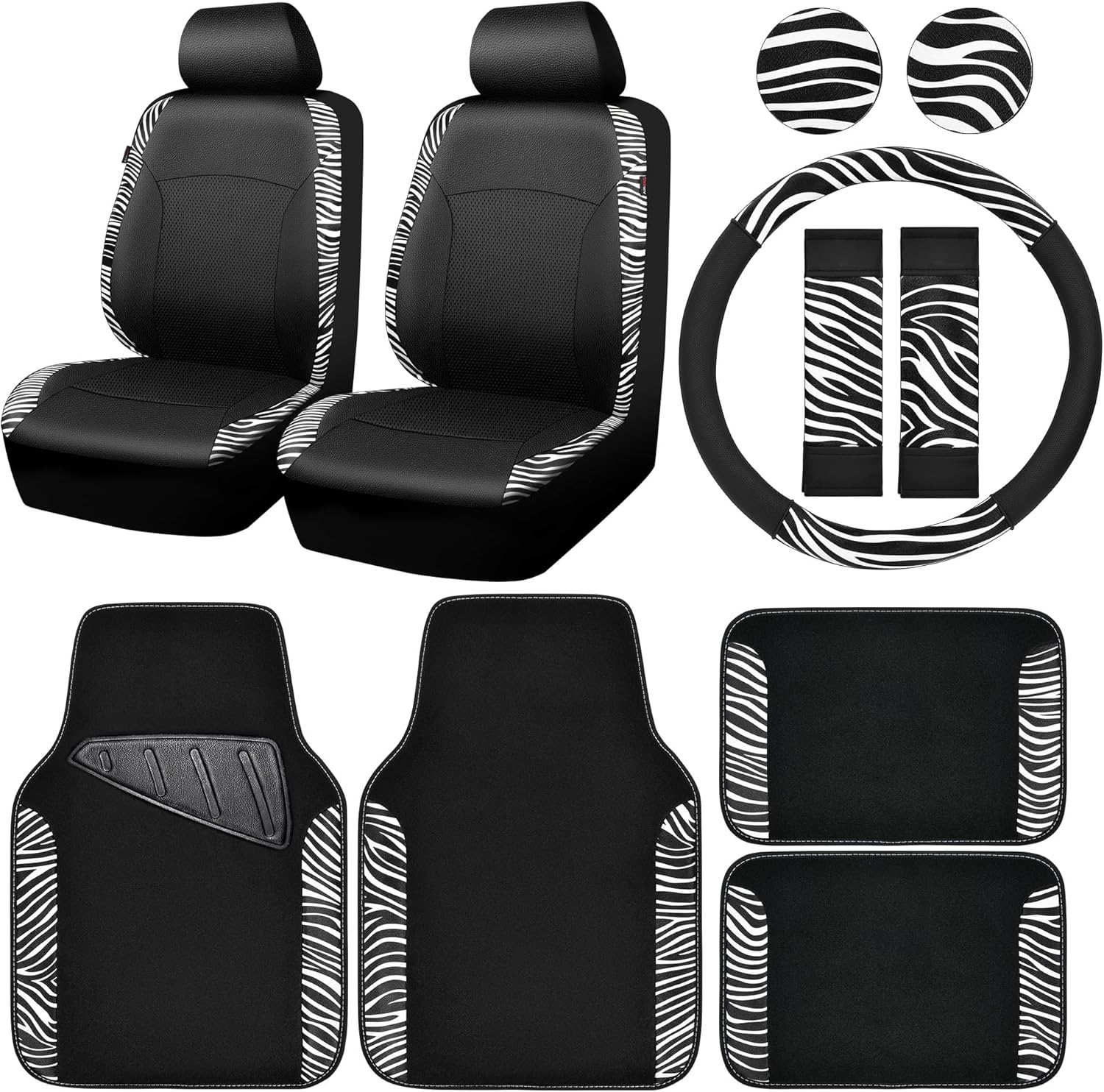 Zebra Print Car Seat Covers and Mats Universal Set