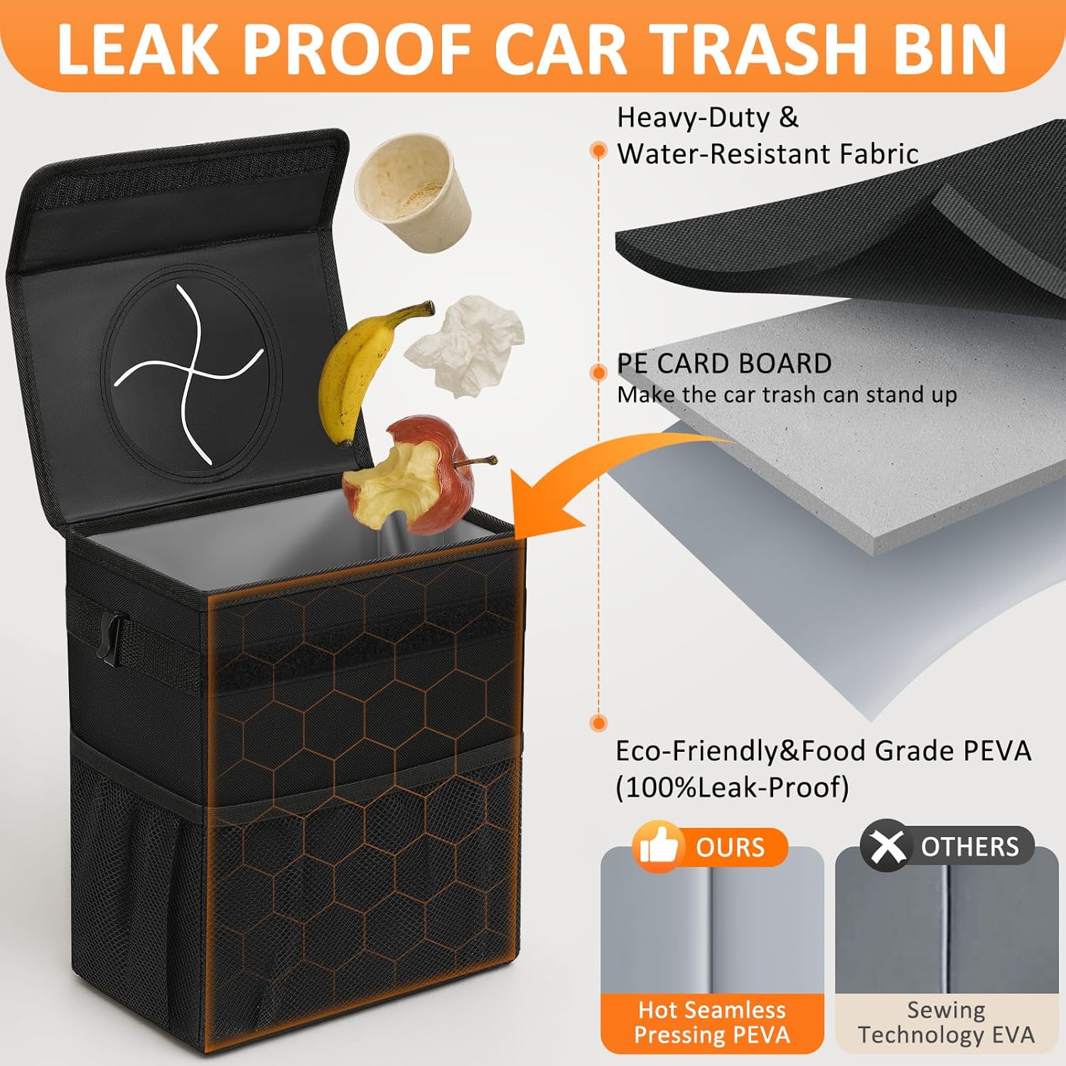 Vankor Car Trash Can Bin with Lid Hanging for Back Seat