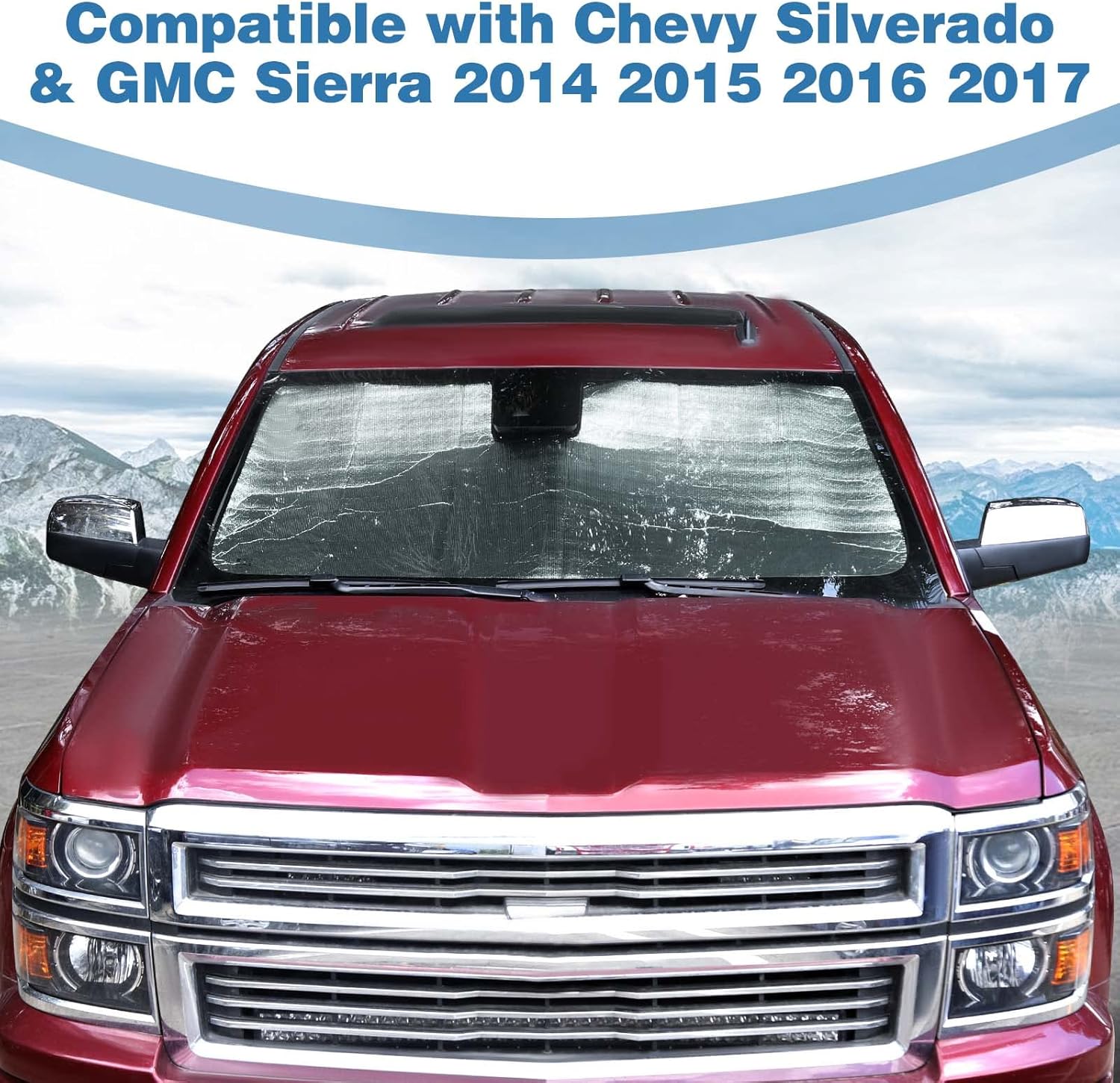 PDKLIN Windshield Sunshade Visor for Chevy Silverado GMC Sierra 2014-2017