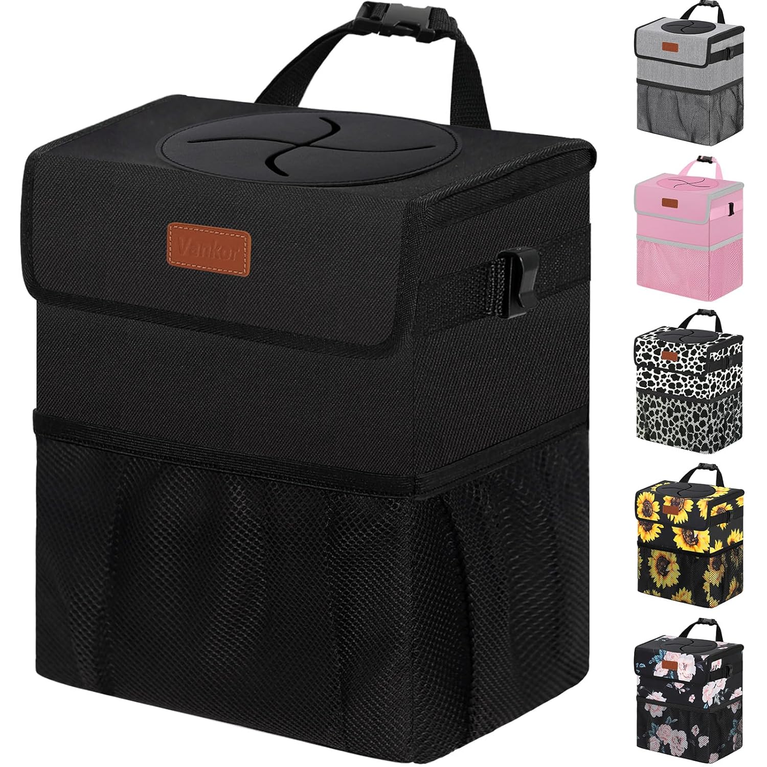 Vankor Car Trash Can Bin with Lid Hanging for Back Seat