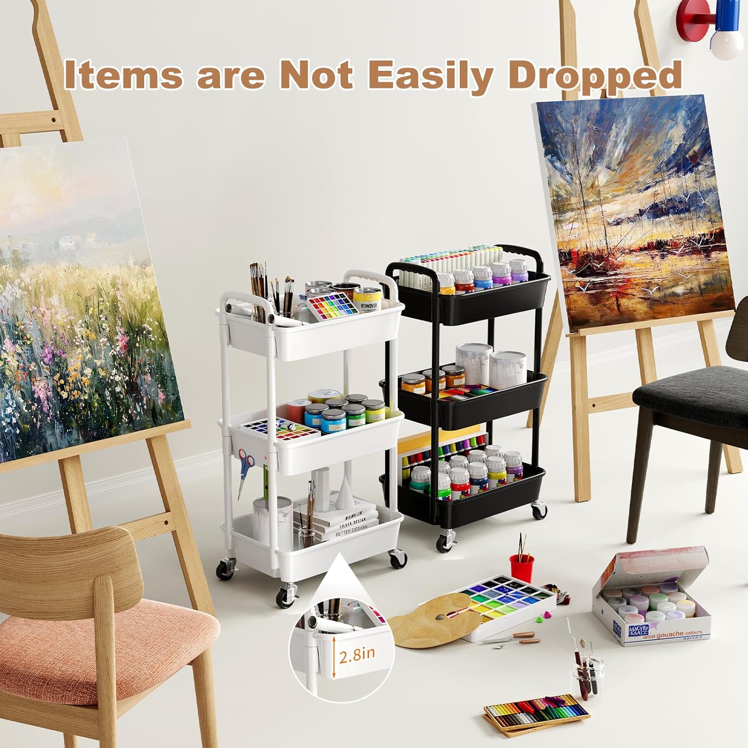 3 Tier Plastic Rolling Cart with Lockable Wheels