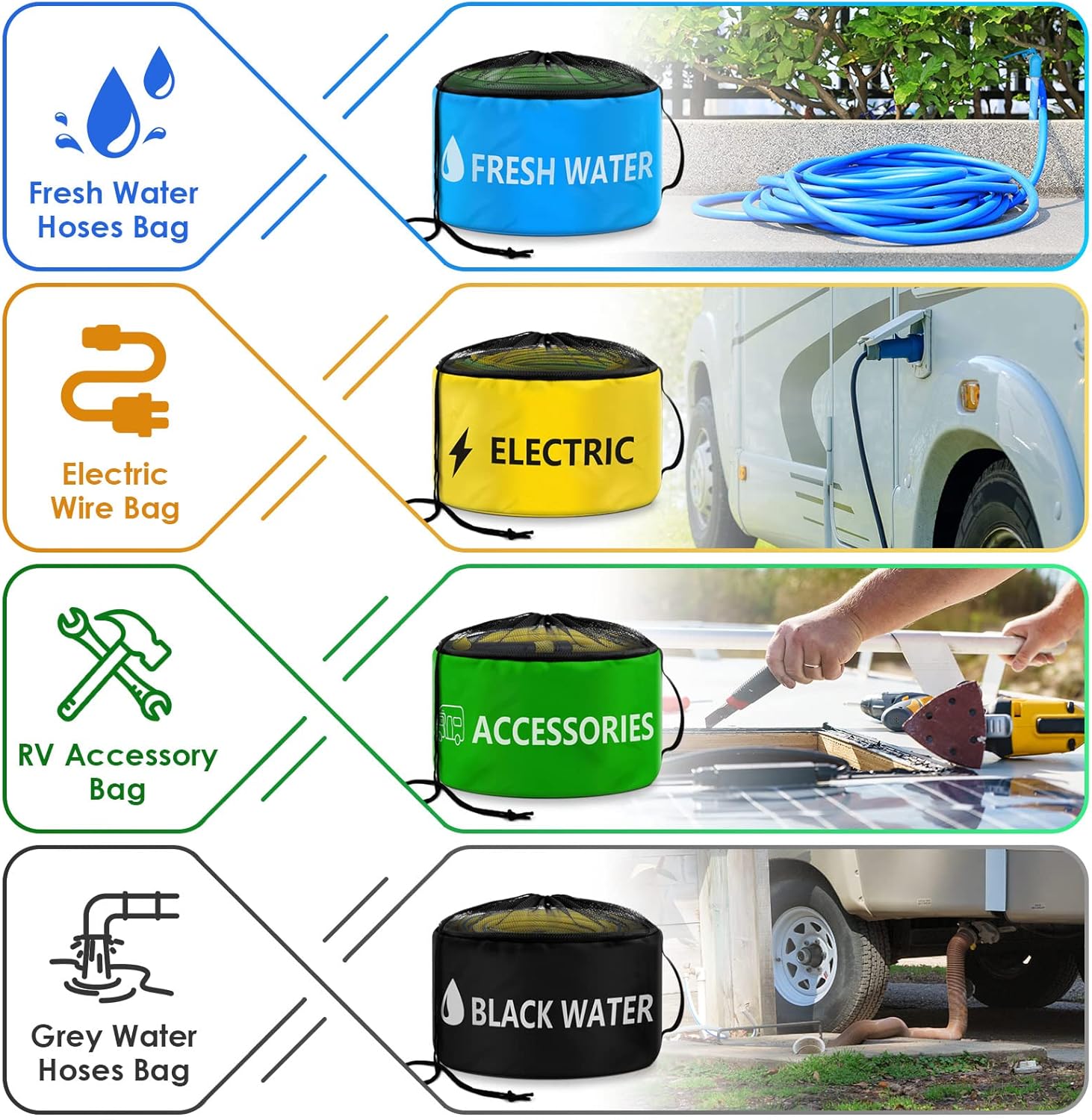 ERKOON 4-Pack Waterproof RV Hose Storage Bags
