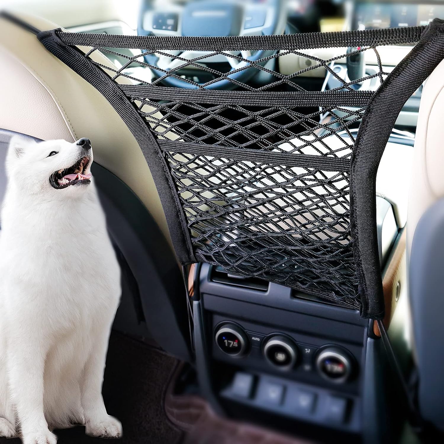 3-Layer Car Seat Back Net Organizer with 4 Straps and Hooks
