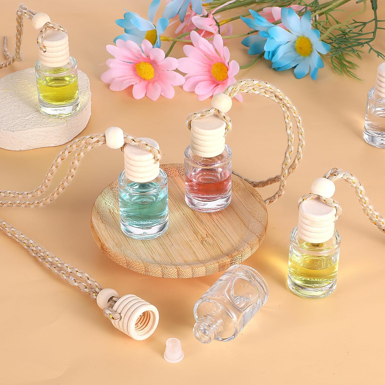50pcs Cylindrical Empty Glass Air Freshener Bottle with Wooden Cap and String