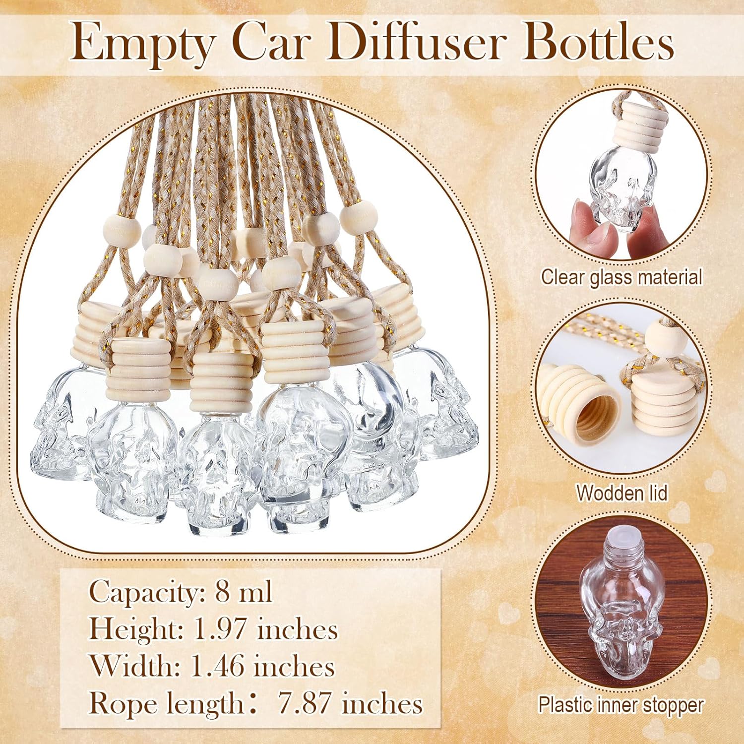 100 pcs Empty Car Diffuser Bottles with Hanging Lanyard and Instruction Cards