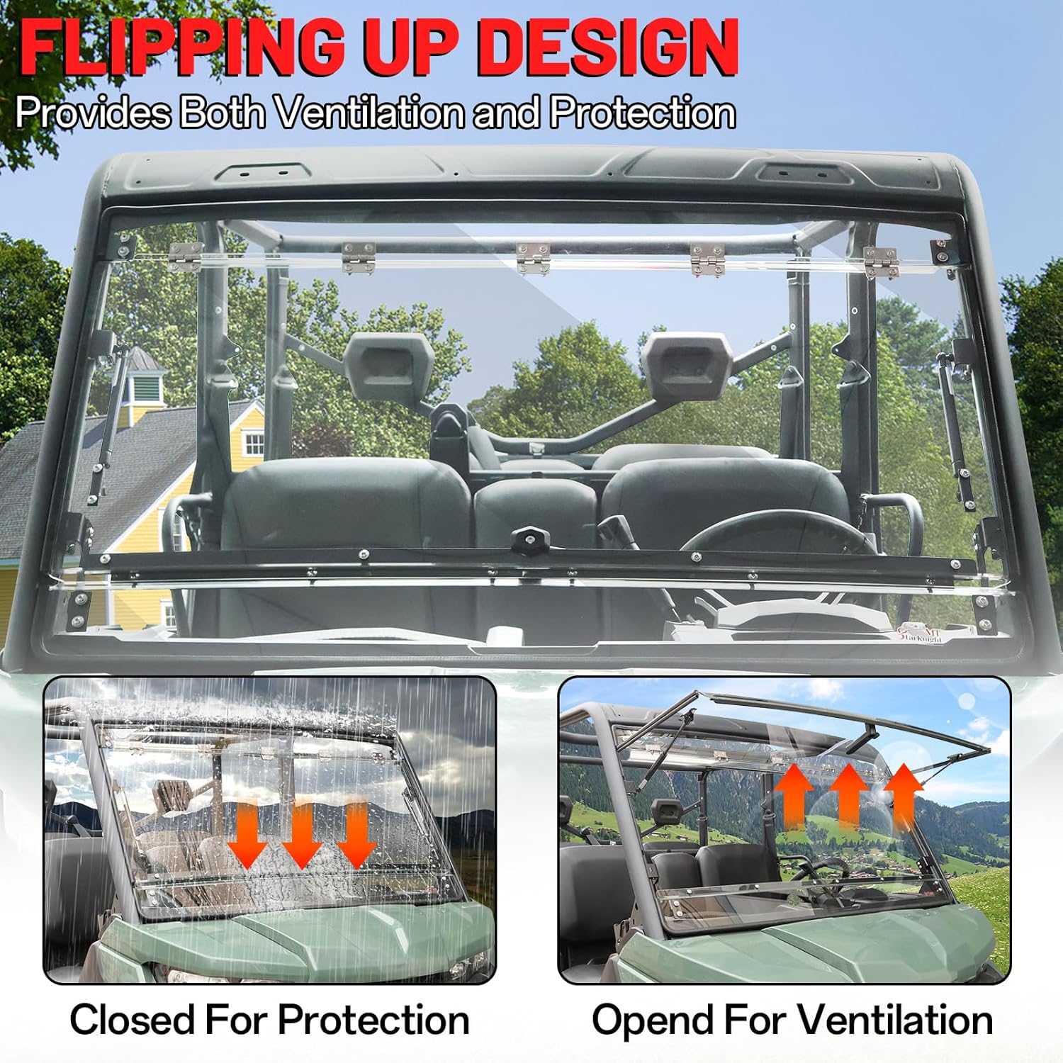StarknightMT Flip Windshield for Can-Am Defender 2016-2024