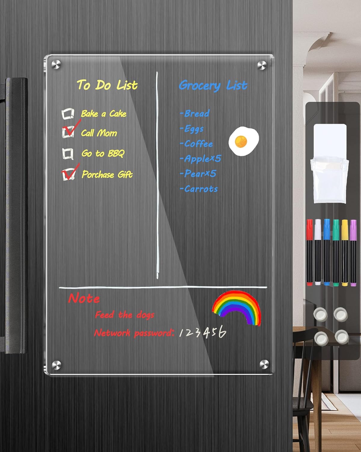 Clear Acrylic Magnetic Dry Erase Board for Fridge 12x8