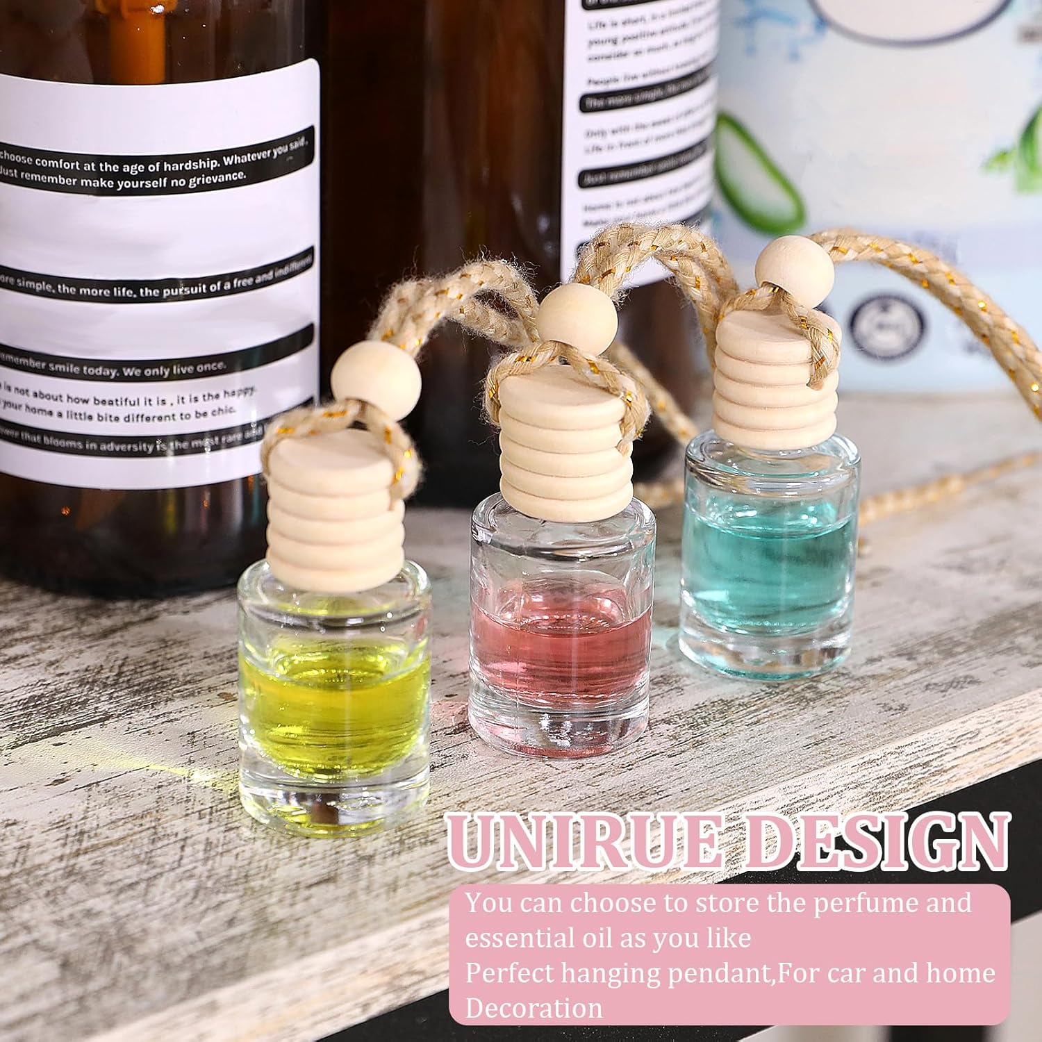 50pcs Cylindrical Empty Glass Air Freshener Bottle with Wooden Cap and String