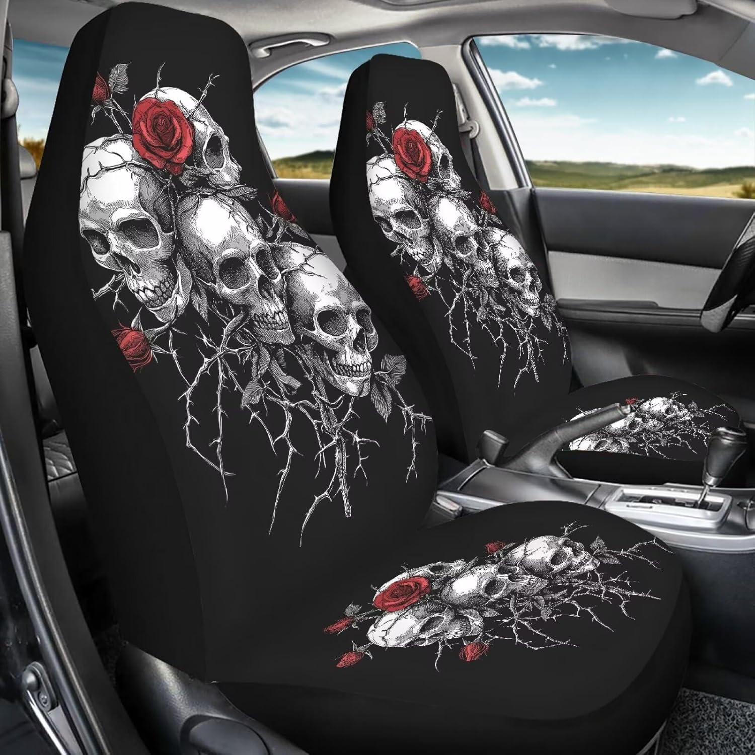 Bulopur Gothic Skull Car Seat Covers Front Set