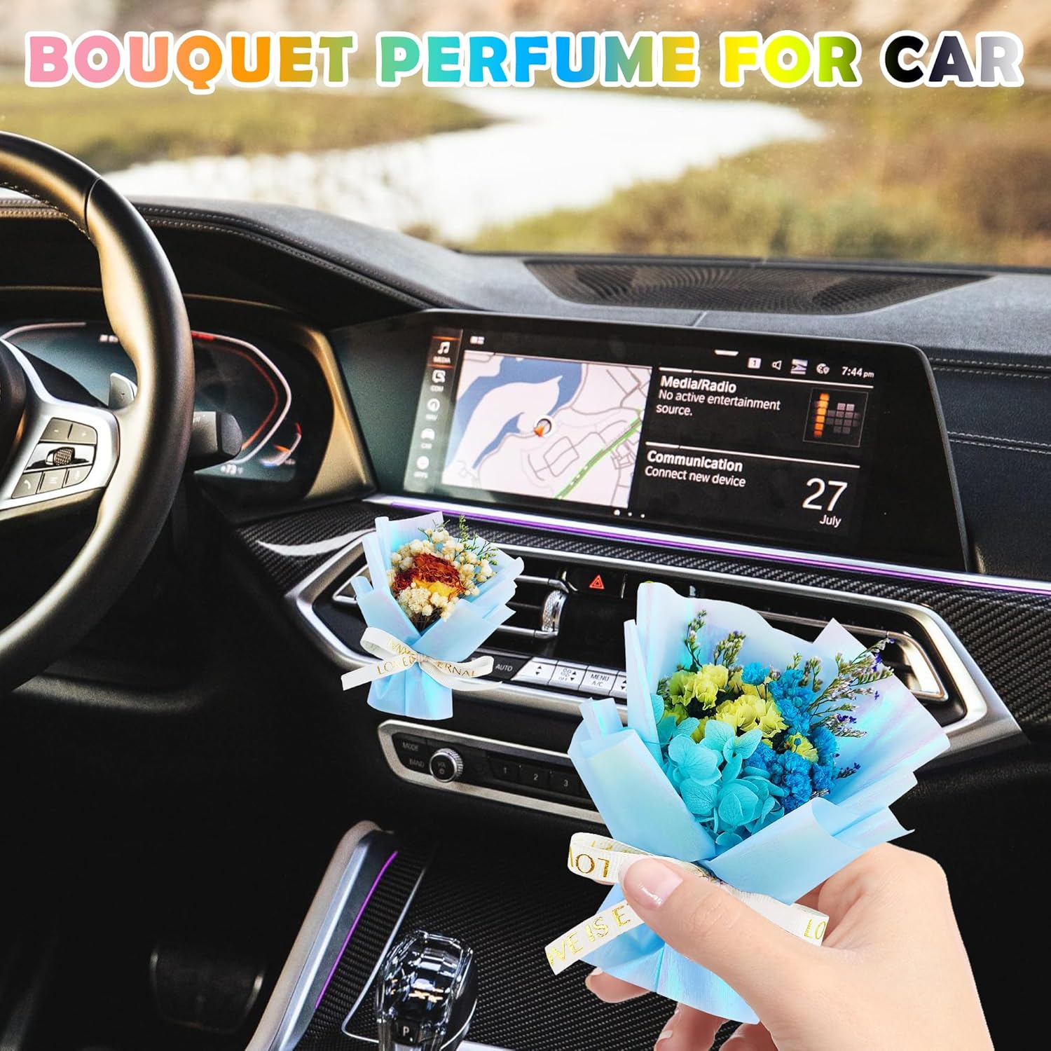 Square John Flower Clips For Car Vent 2pcs Dried Flower Set Blue