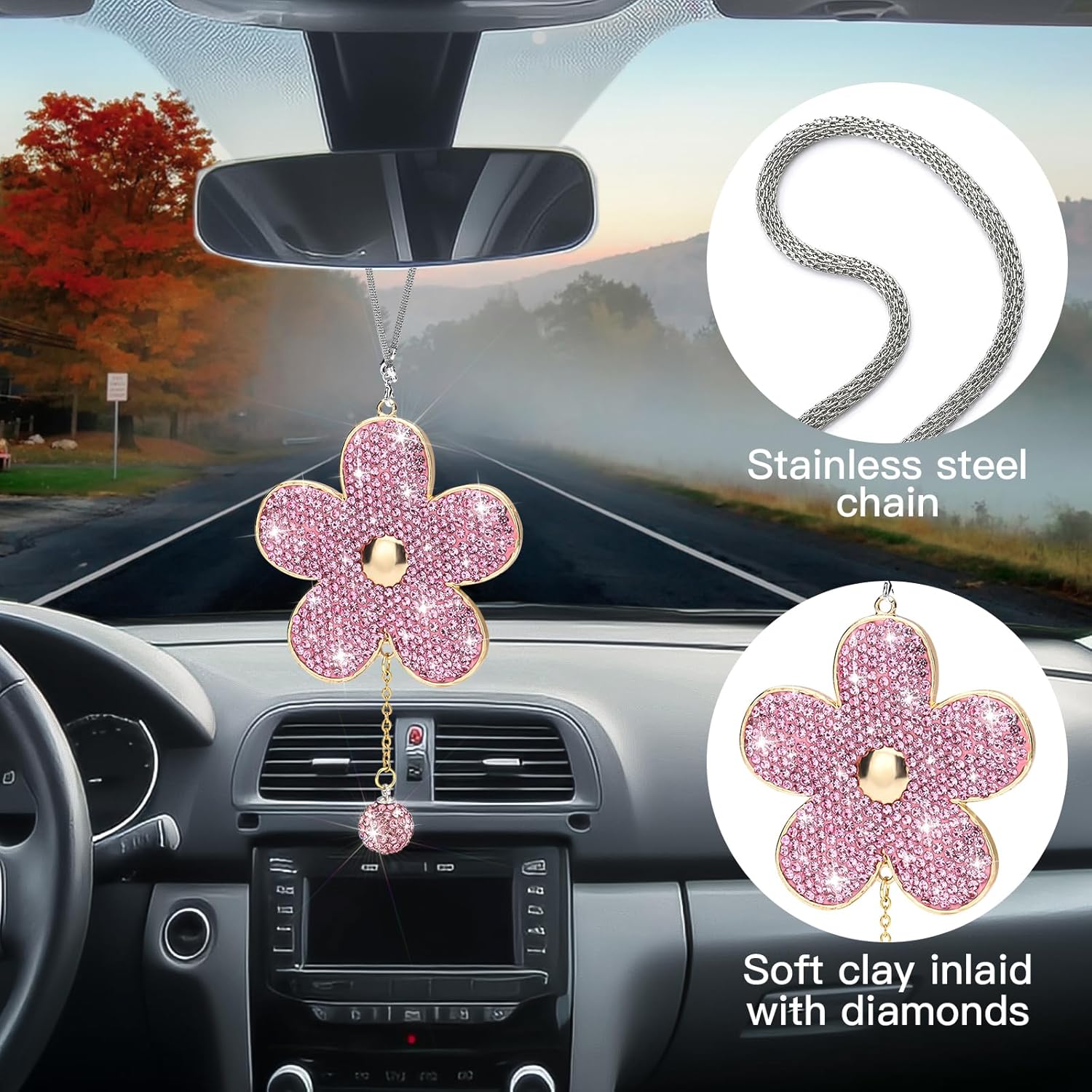 Soleebee Pink Crystal Rhinestone Car Hanging Ornament