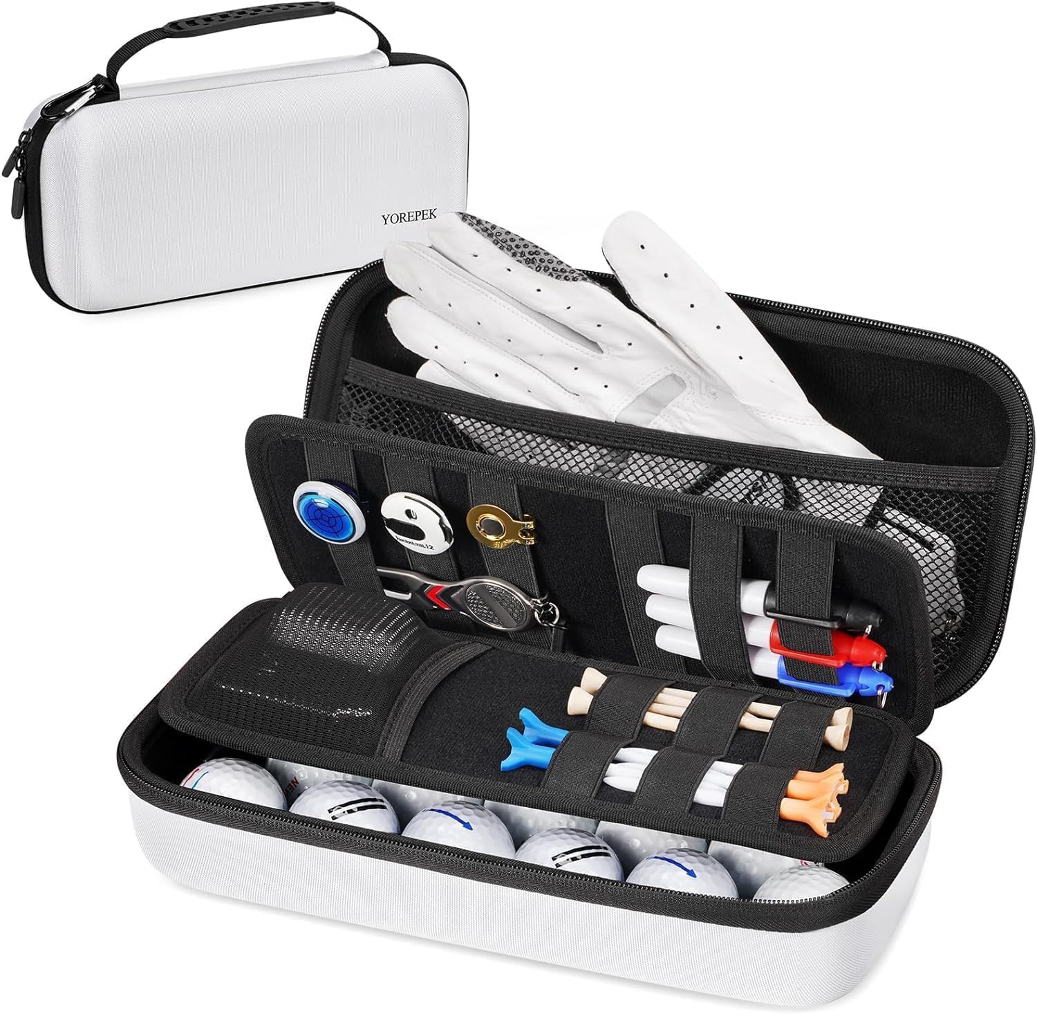 YOREPEK Golf Glove Case with Dividers and Shaper Black