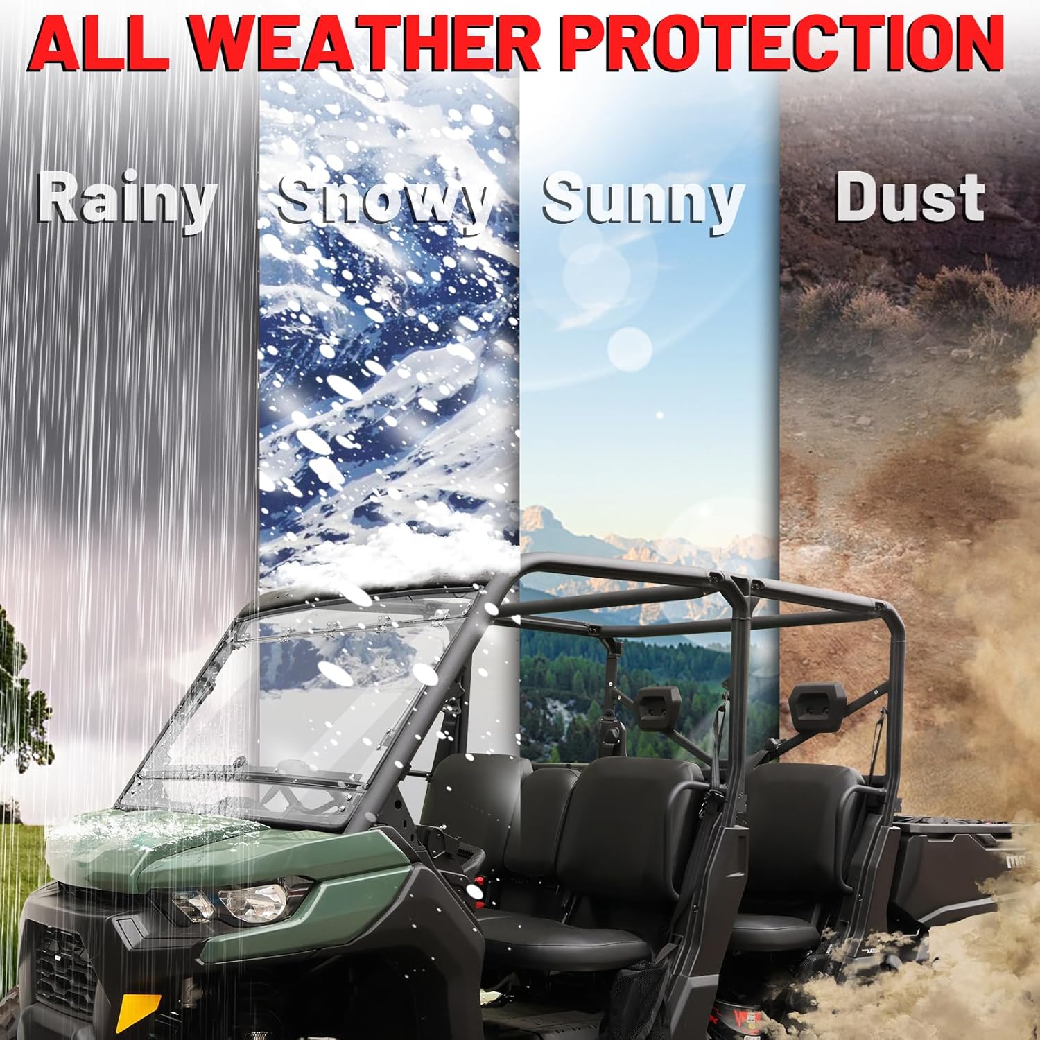 StarknightMT Flip Windshield for Can-Am Defender 2016-2024
