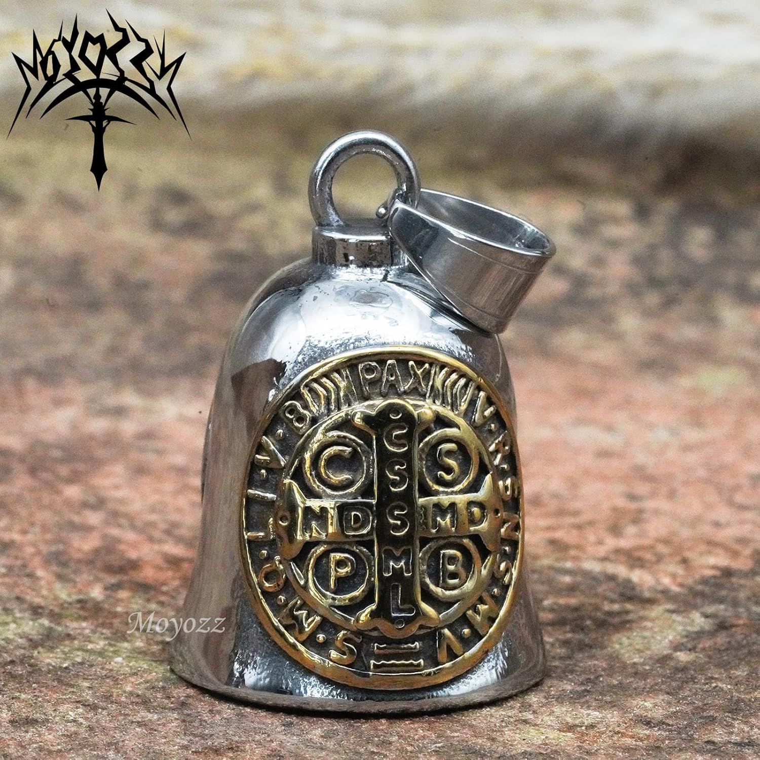Saint Benedict Crucifix Motorcycle Bell Keychain with Hanger