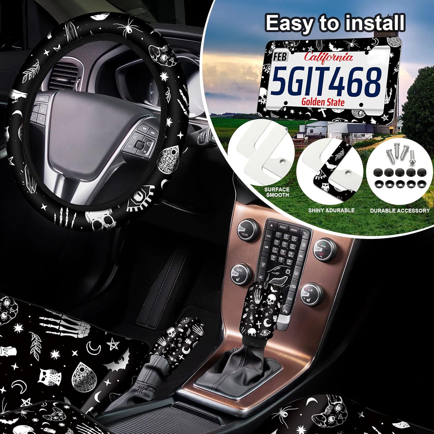 Tallew 26 Piece Skeleton Cat Car Accessories Set