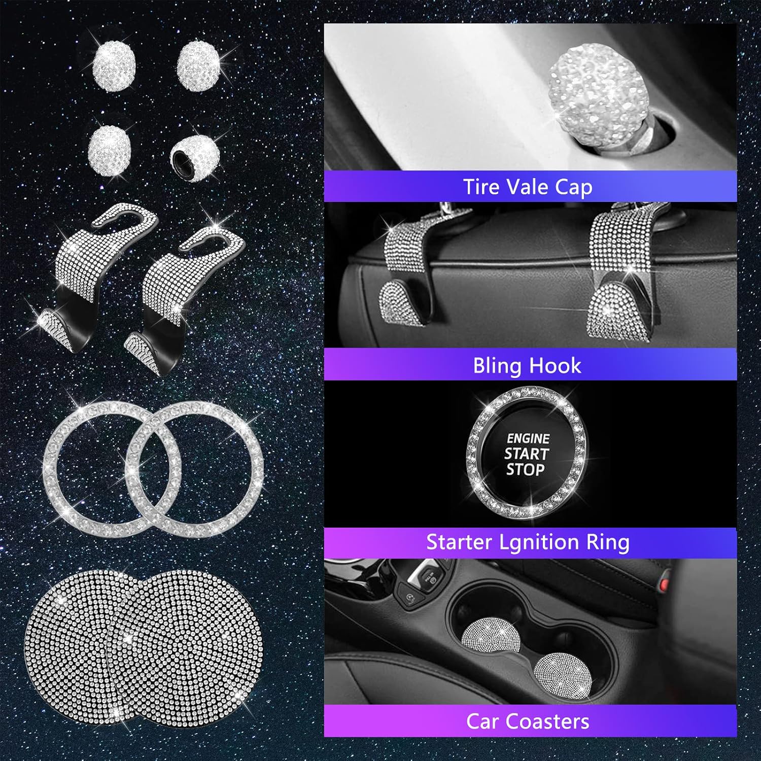 25PCS Bling Car Parts Set for Women