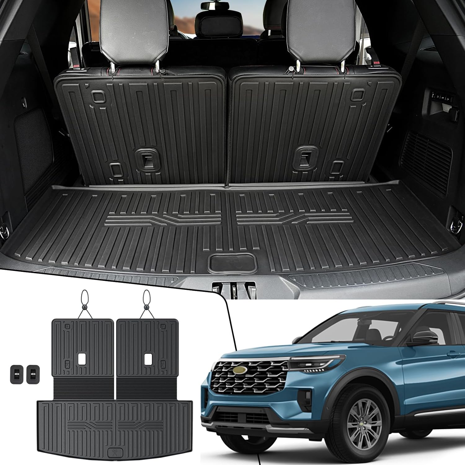 JOULARISE Ford Explorer Cargo Mat with Backrest 2020-2025