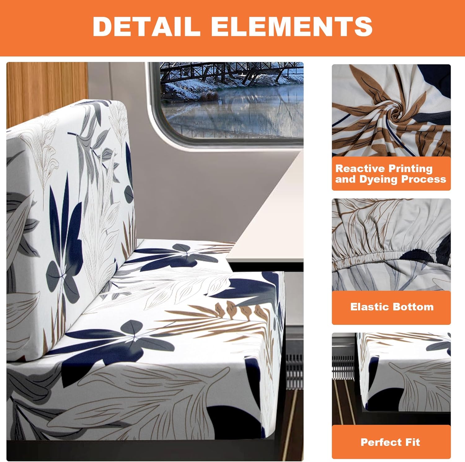 FUANGUI RV Dinette Cushion Covers Stretchable Camper Seats Replacement Washable Furniture Protector