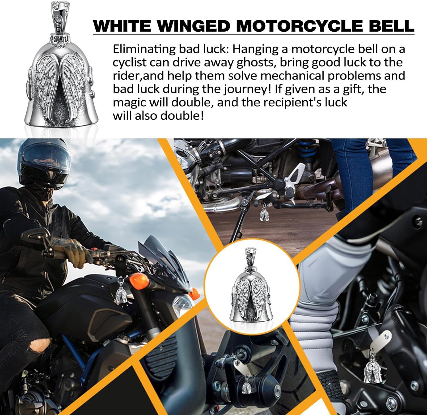 4Pcs Guardians Angel Motorcycle Bells with Stainless Steel Hanger