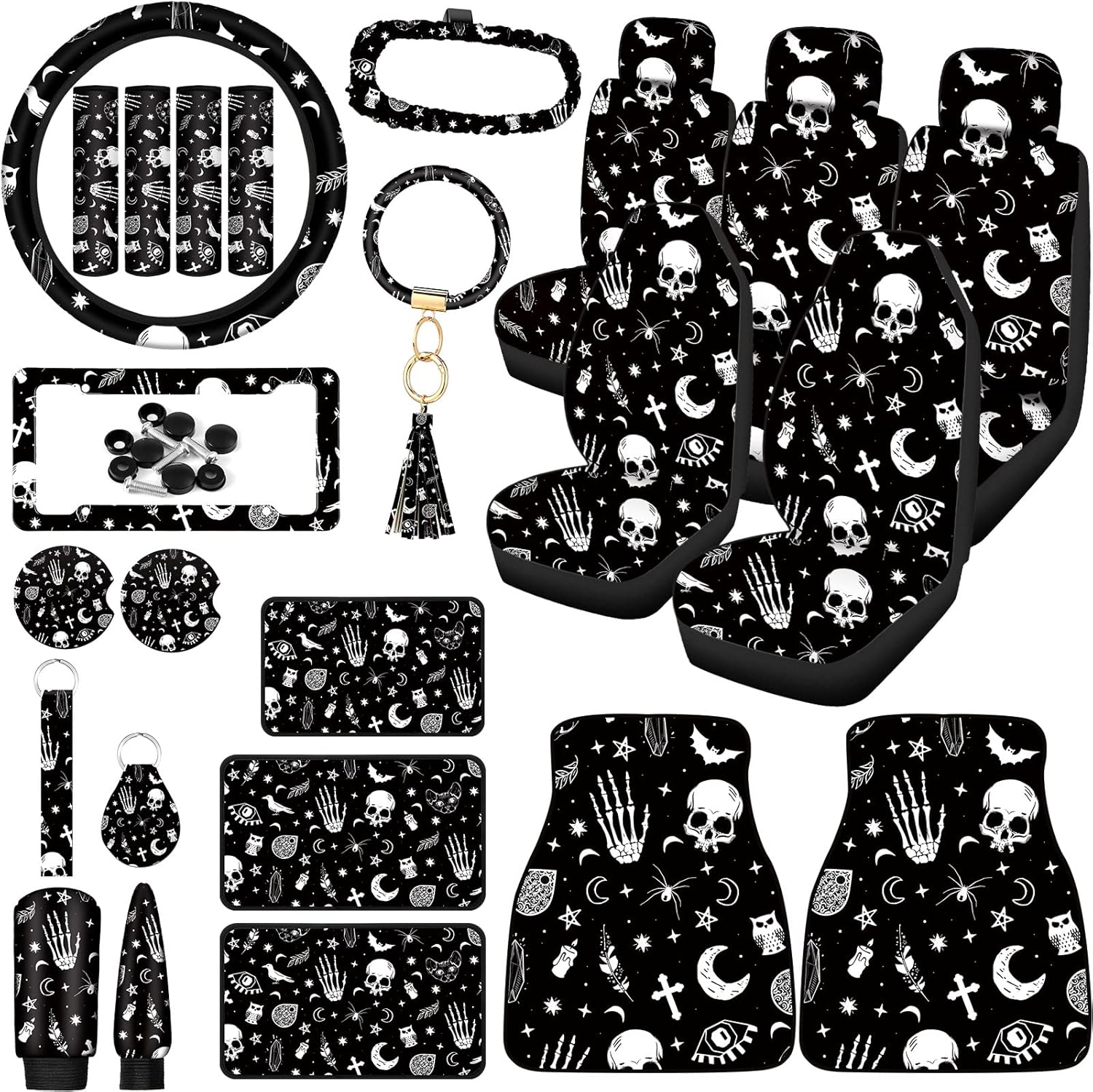Tallew 26 Piece Skeleton Cat Car Accessories Set