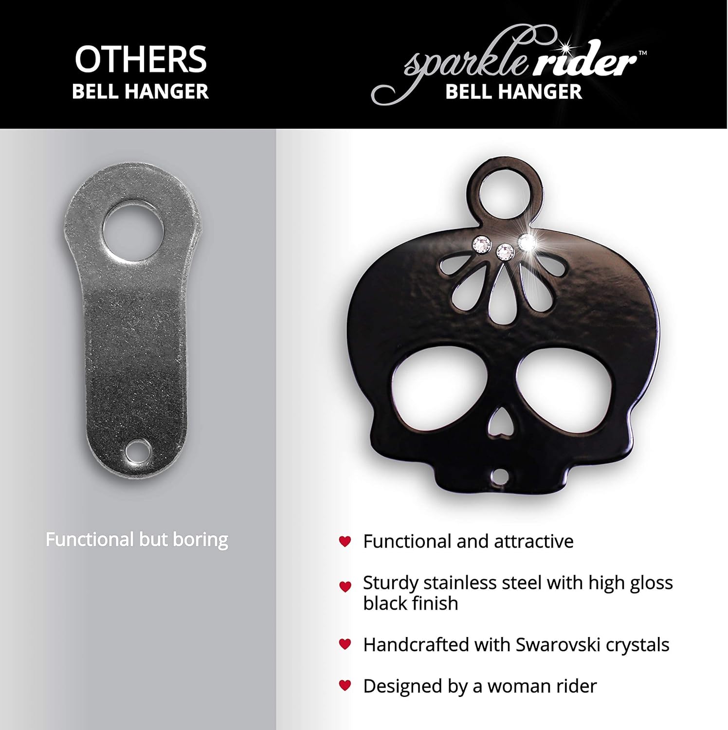 Sparkle Rider Sugar Skull Bell Hanger with Swarovski Crystals