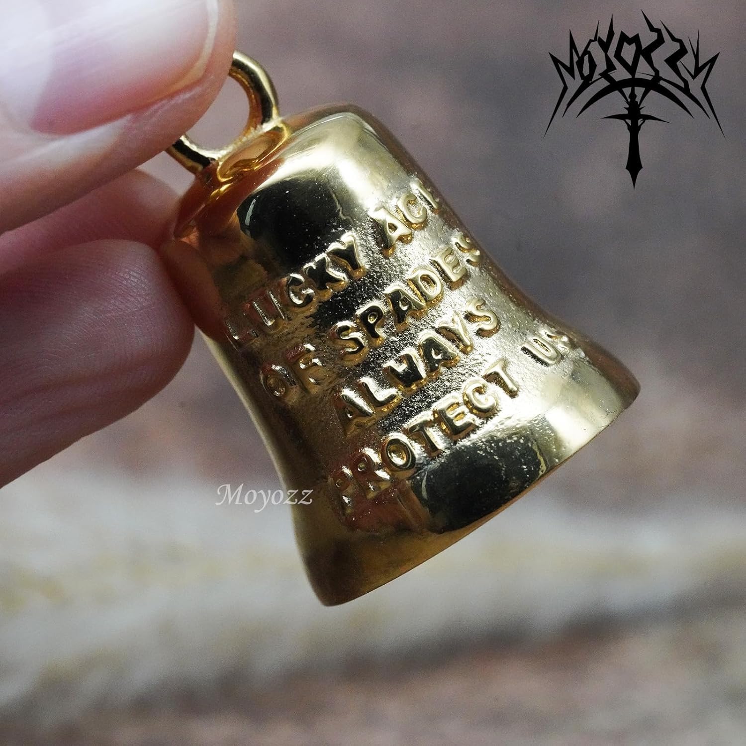 Gold Lucky Ace of Spades Biker Bell Keychain
