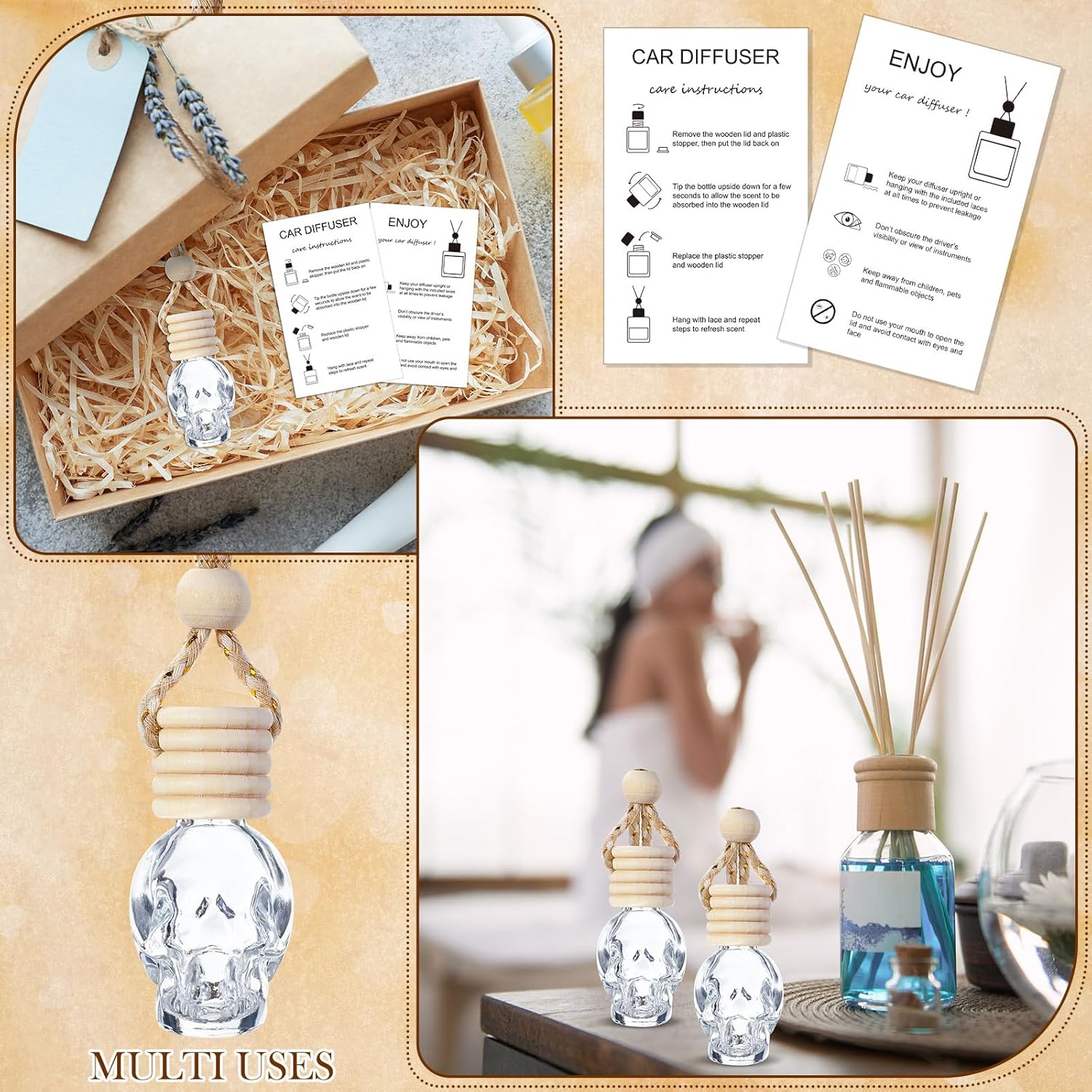 100 pcs Empty Car Diffuser Bottles with Hanging Lanyard and Instruction Cards