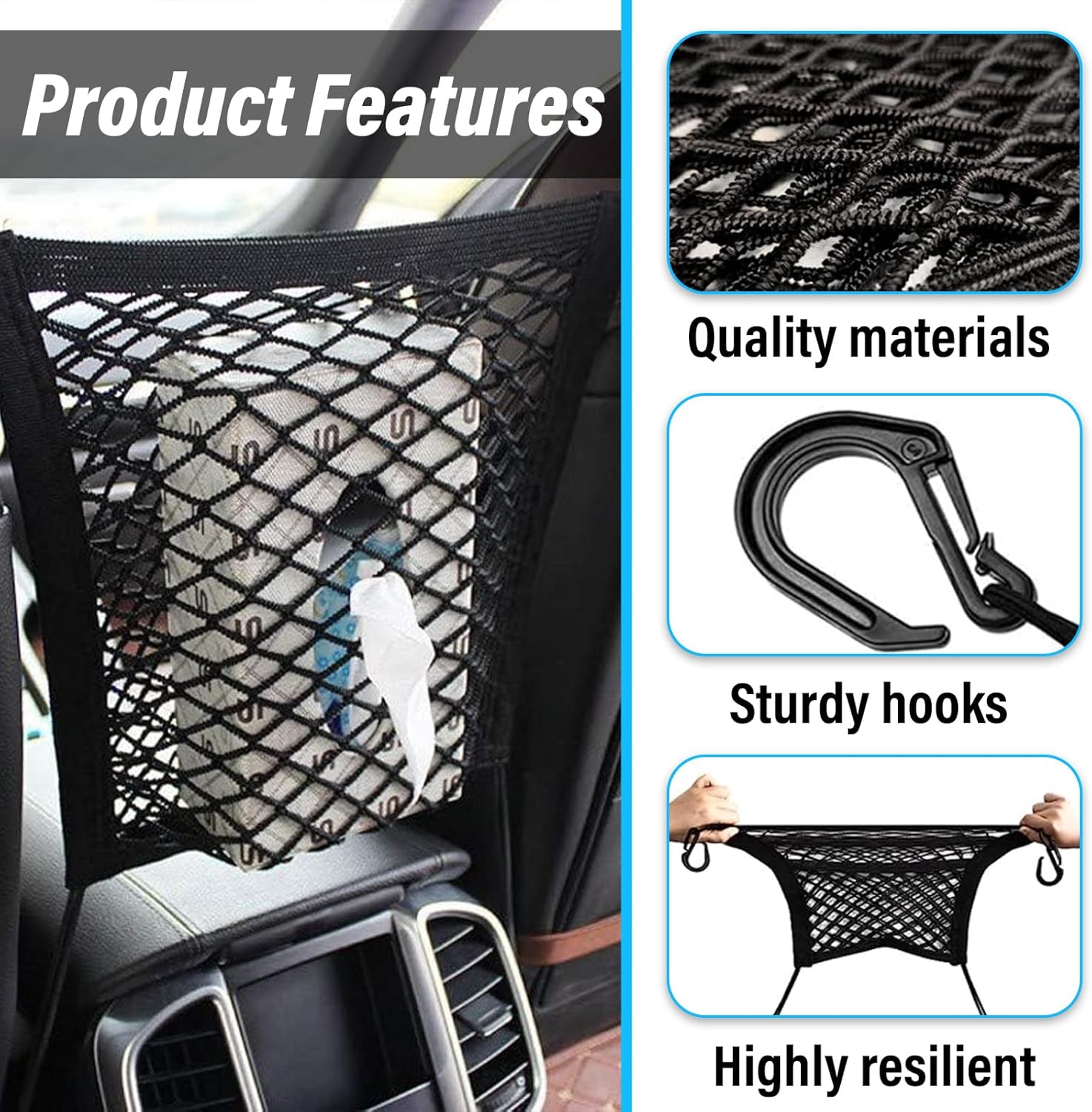 Kewucn 2 Layers Car Mesh Organizer with Elasticity