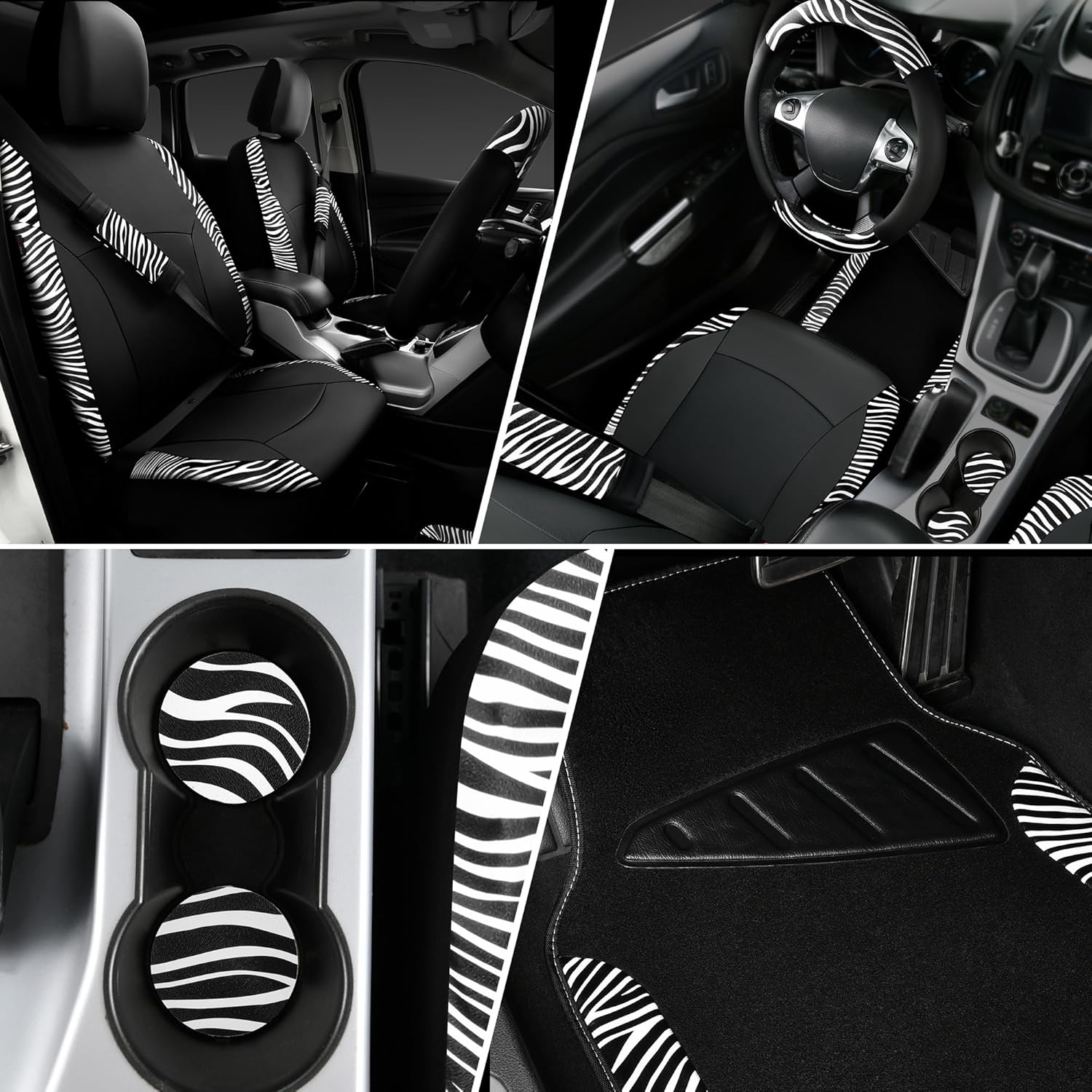 Zebra Print Car Seat Covers and Mats Universal Set