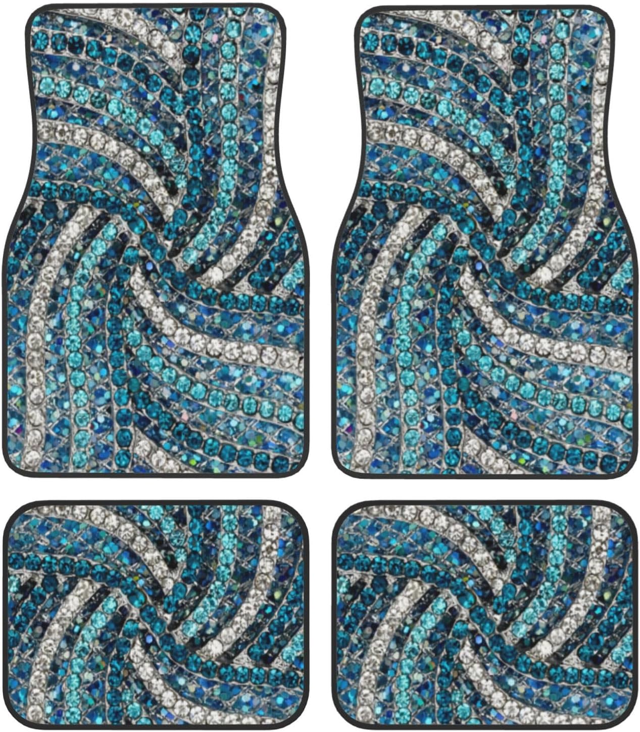Bohemian Silver Grey Turquoise Blue Car Floor Mats 4-Piece Set