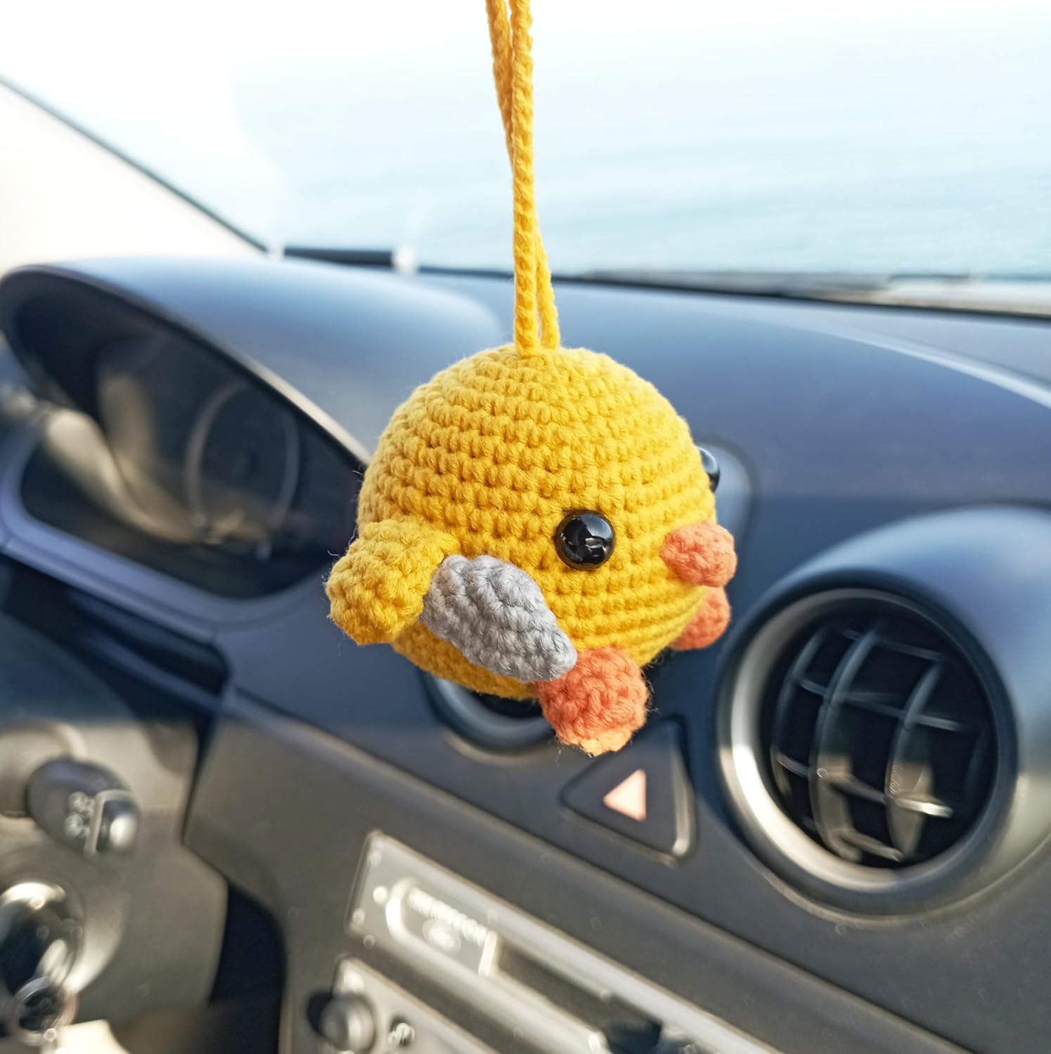 Cute Crochet Duck Car Mirror Charm Decoration